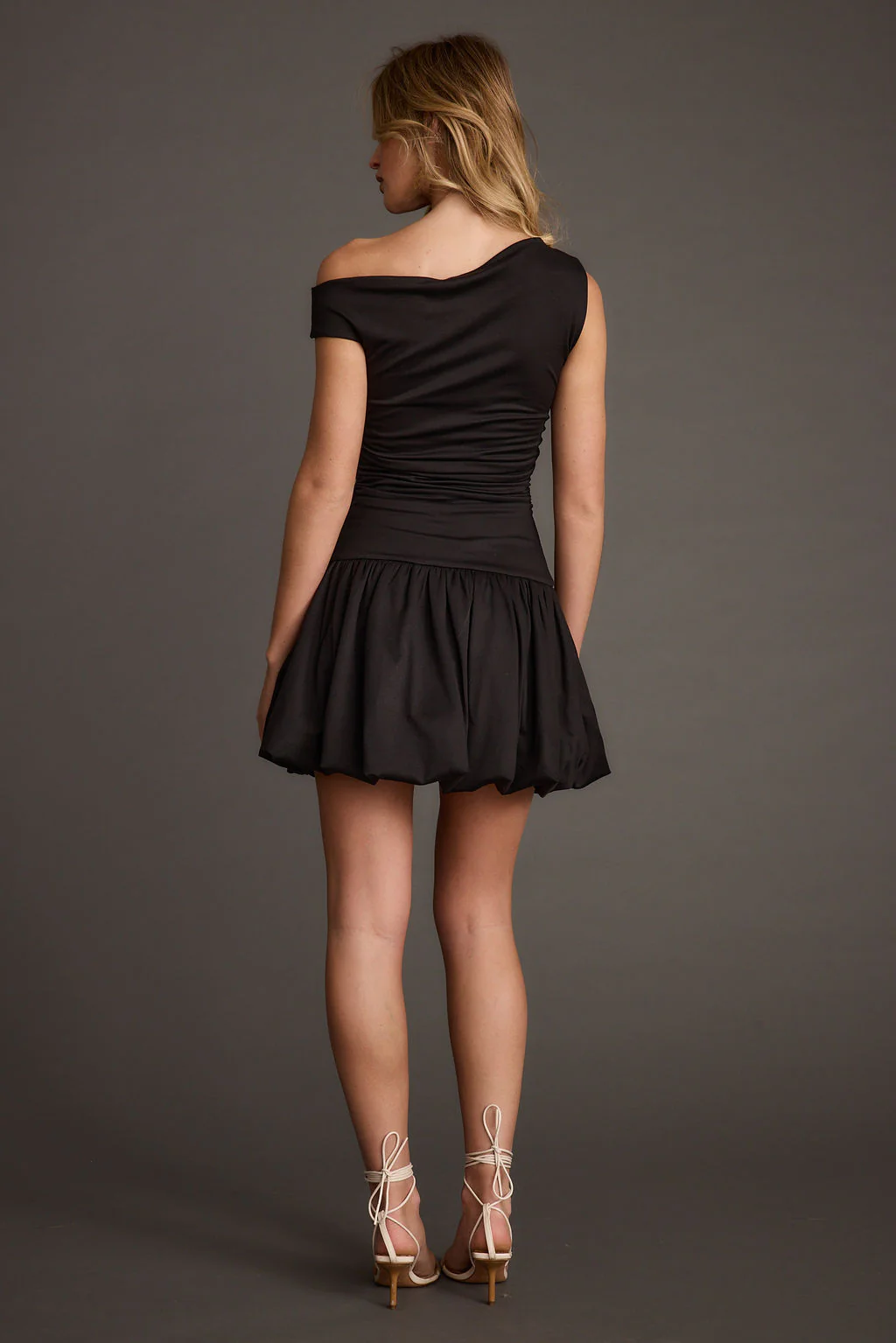 Bridget Black Off the Shoulder Bubble Hem Mini Dress - Image 3