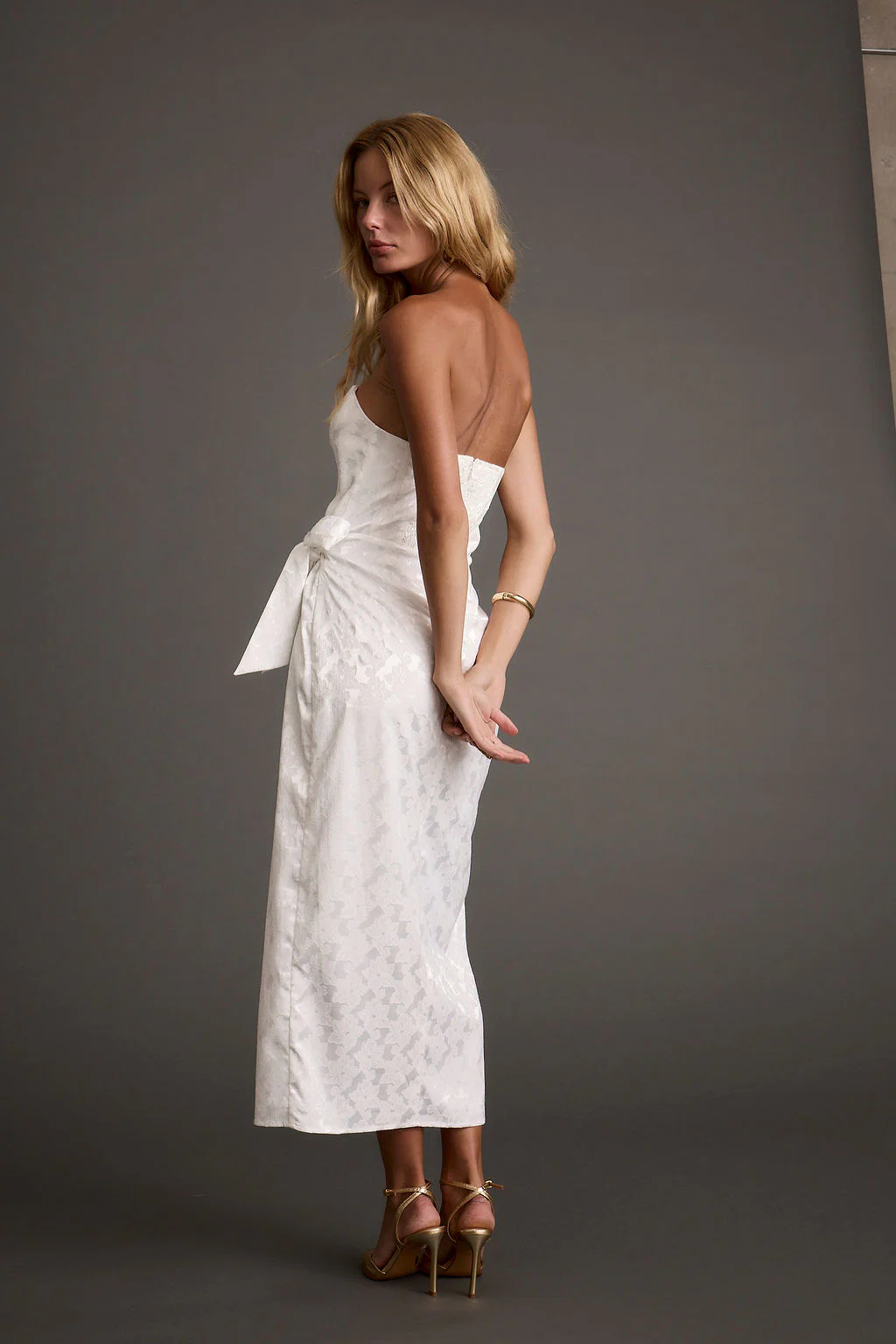 Brighton White Strapless Satin Wrap Dress - Image 3