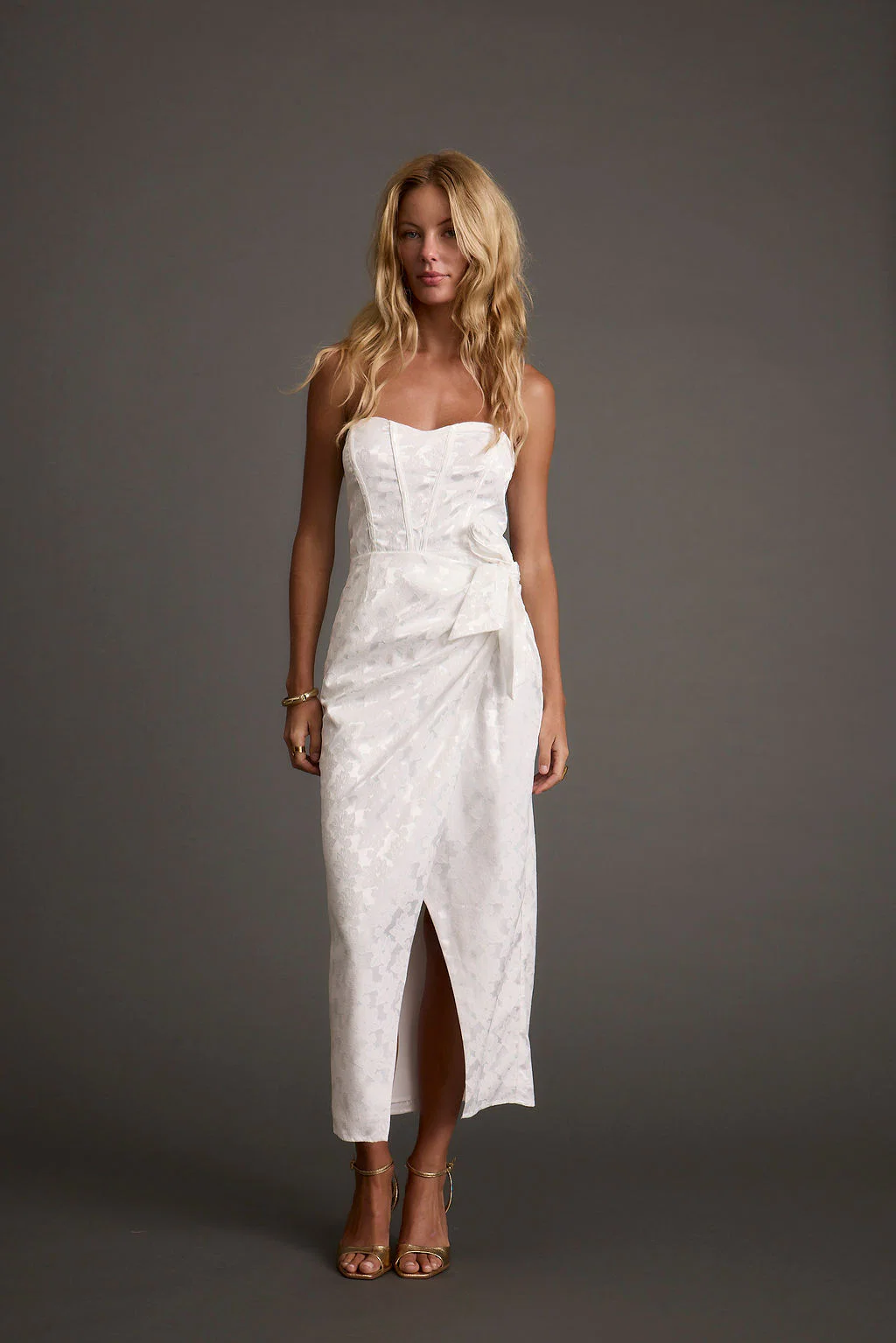 Brighton White Strapless Satin Wrap Dress - Image 4