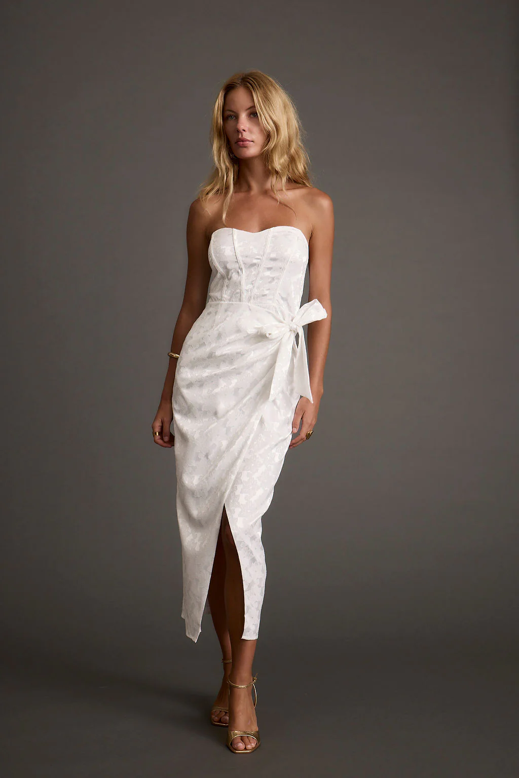 Brighton White Strapless Satin Wrap Dress - Image 6