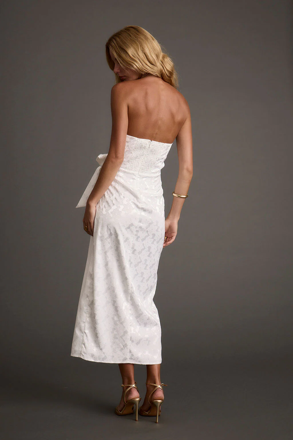 Brighton White Strapless Satin Wrap Dress - Image 9