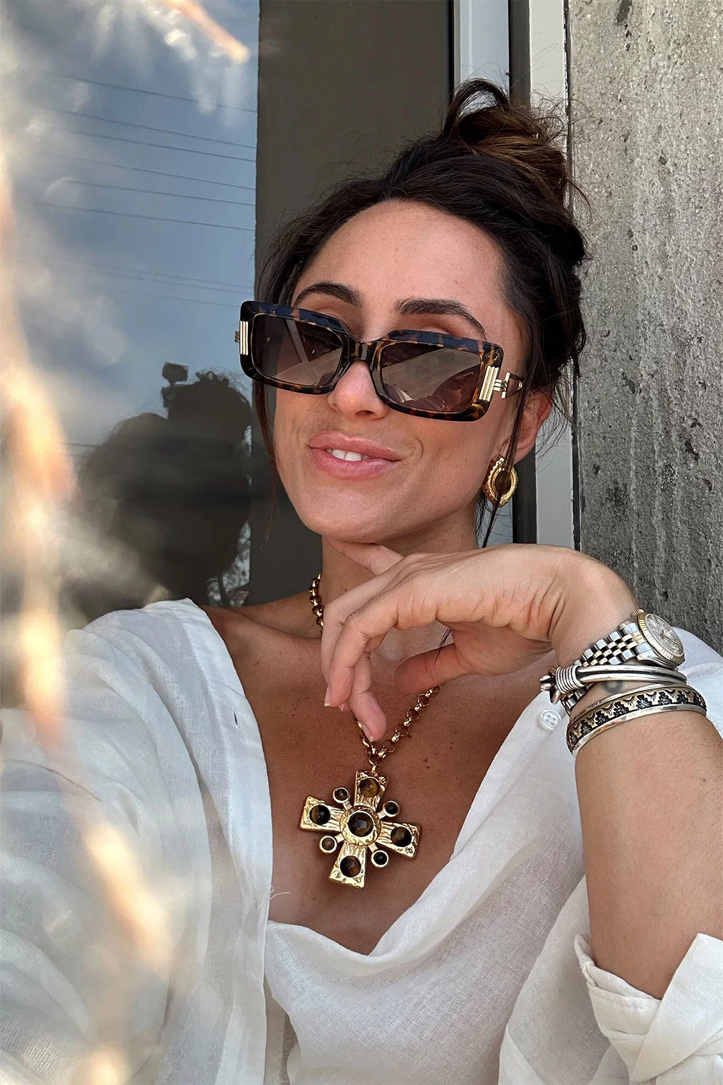 Bruna Tortoise Rectangular Framed Sunglasses - Image 3