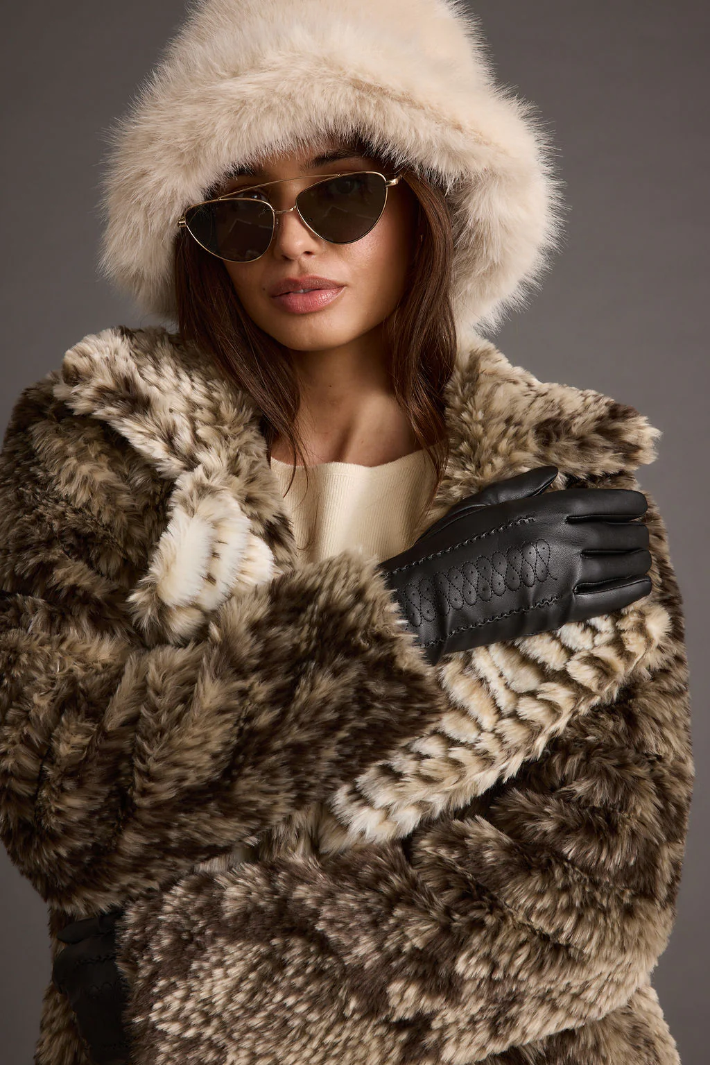 Bucket Down Cream Faux Fur Hat - Image 2