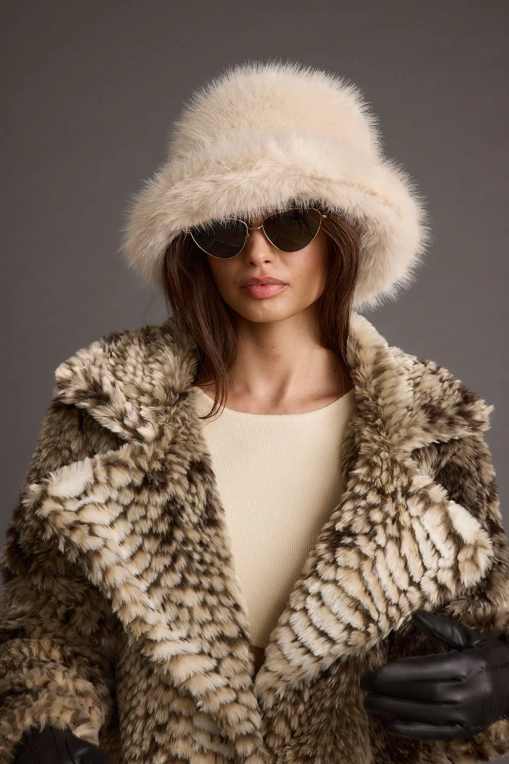 Bucket Down Cream Faux Fur Hat - Image 5
