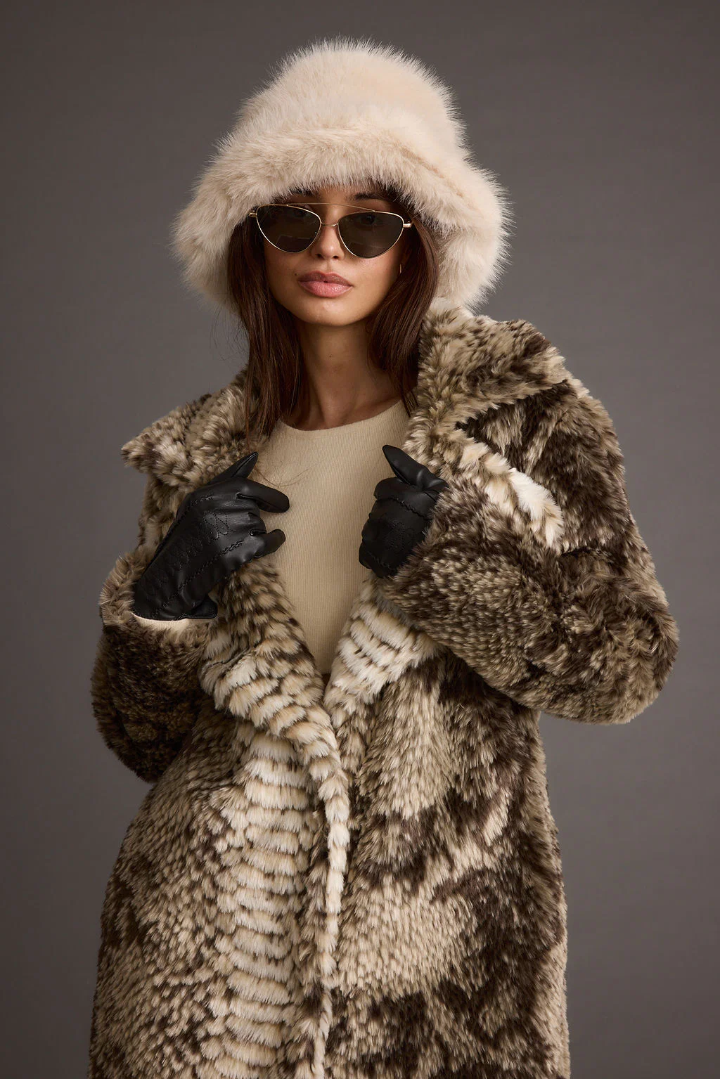 Bucket Down Cream Faux Fur Hat - Image 6