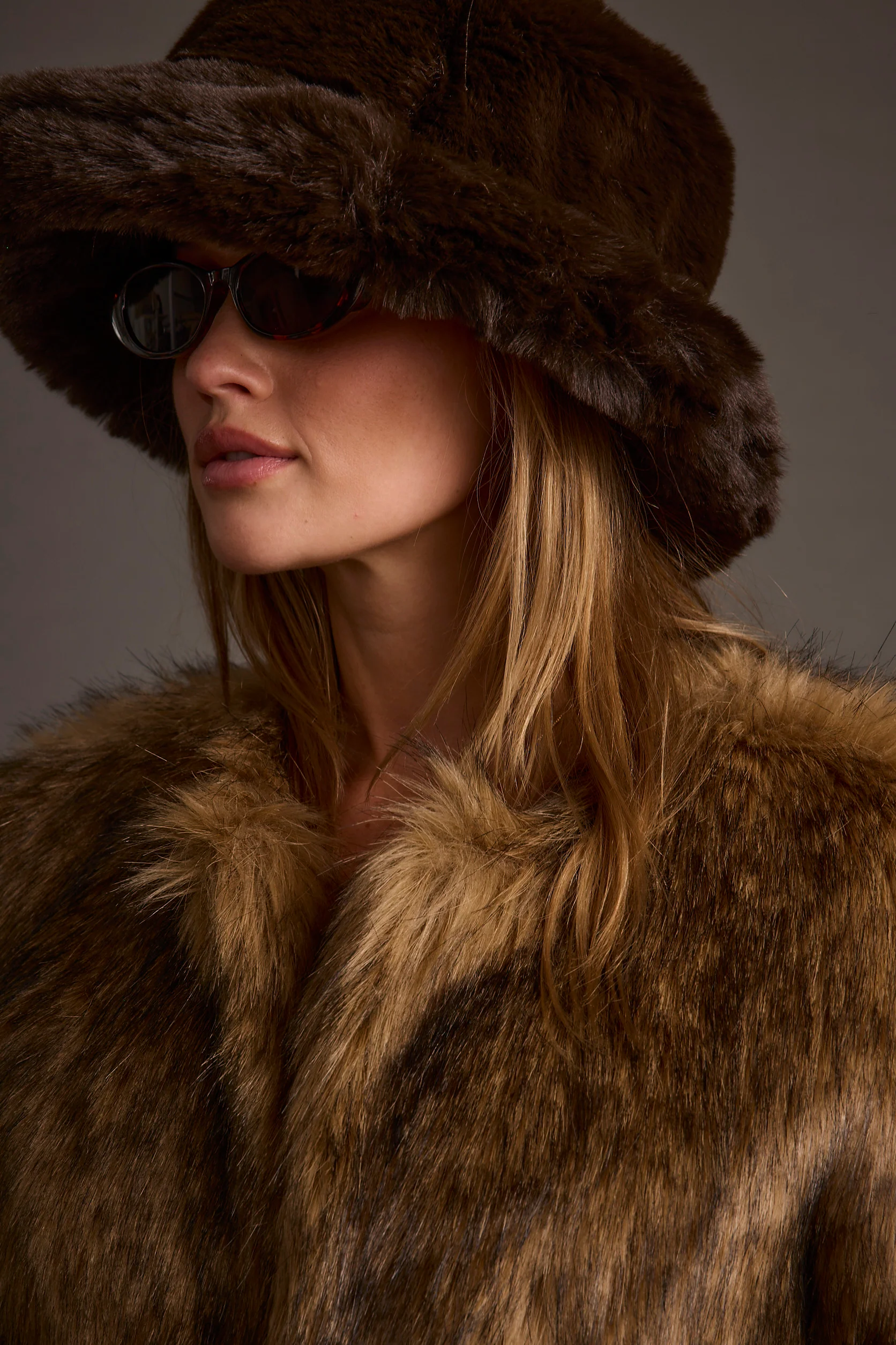 Bucket Down Espresso Faux Fur Hat - Image 5