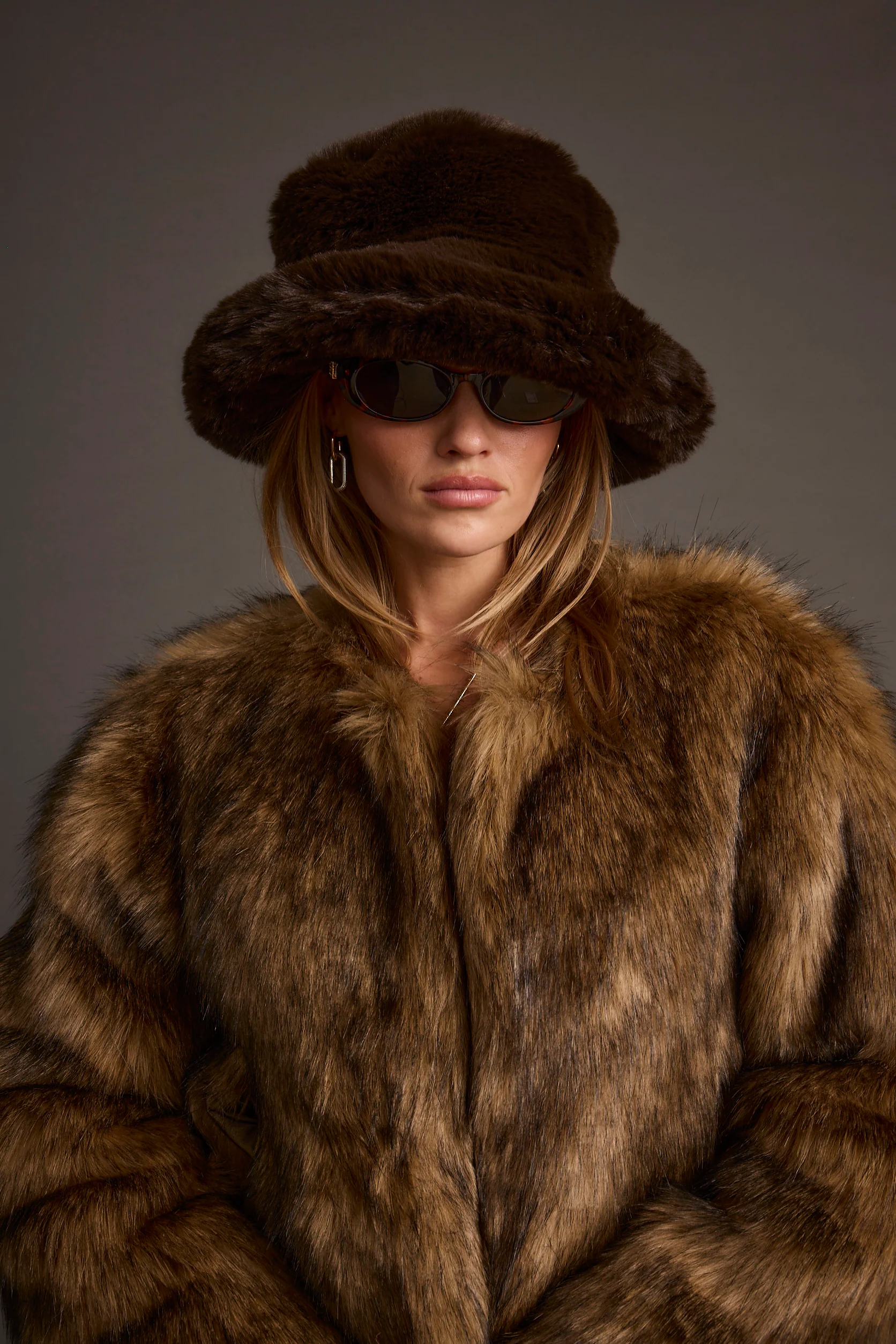 Bucket Down Espresso Faux Fur Hat - Image 6