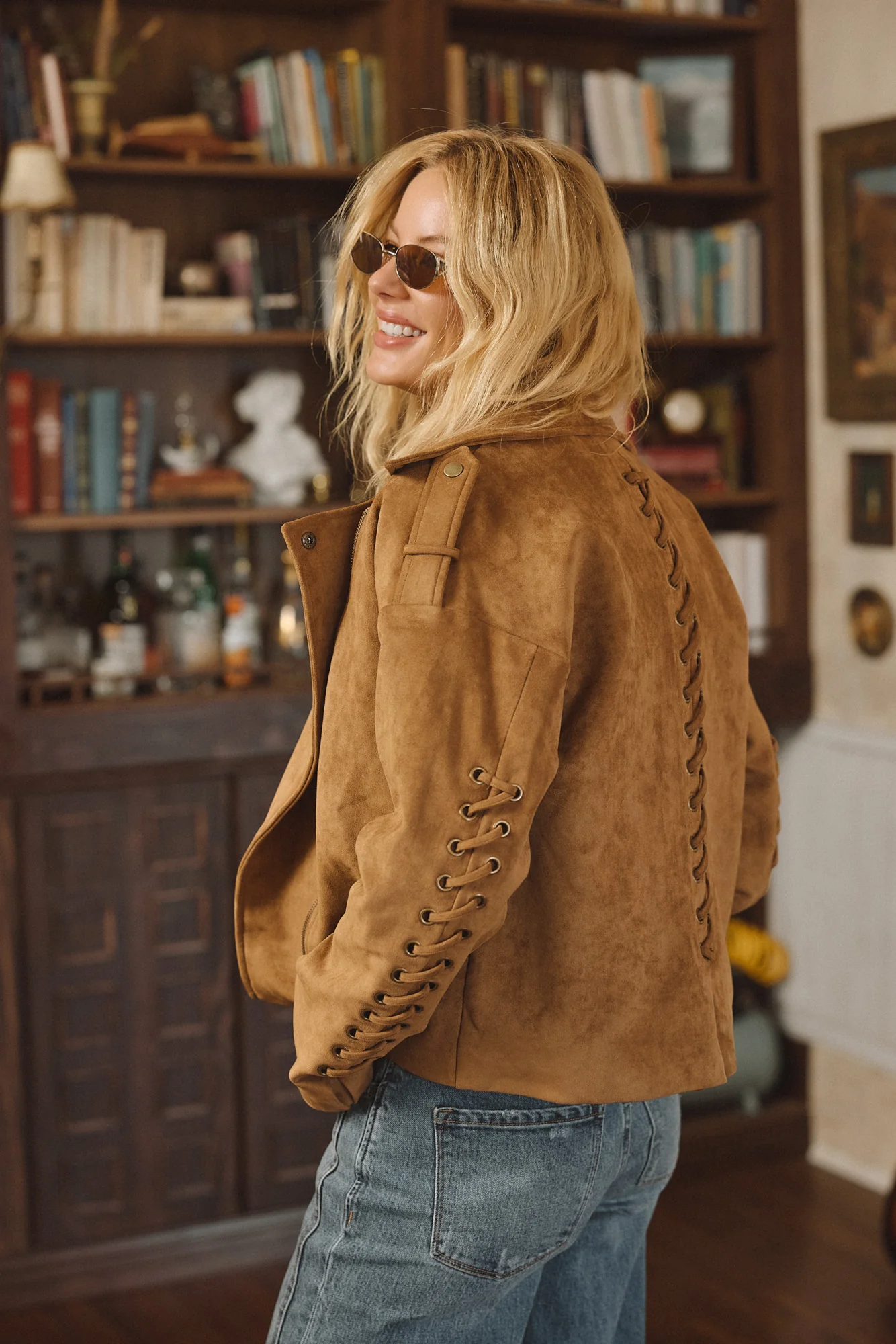 Camden Cognac Vegan Suede Jacket - Image 5