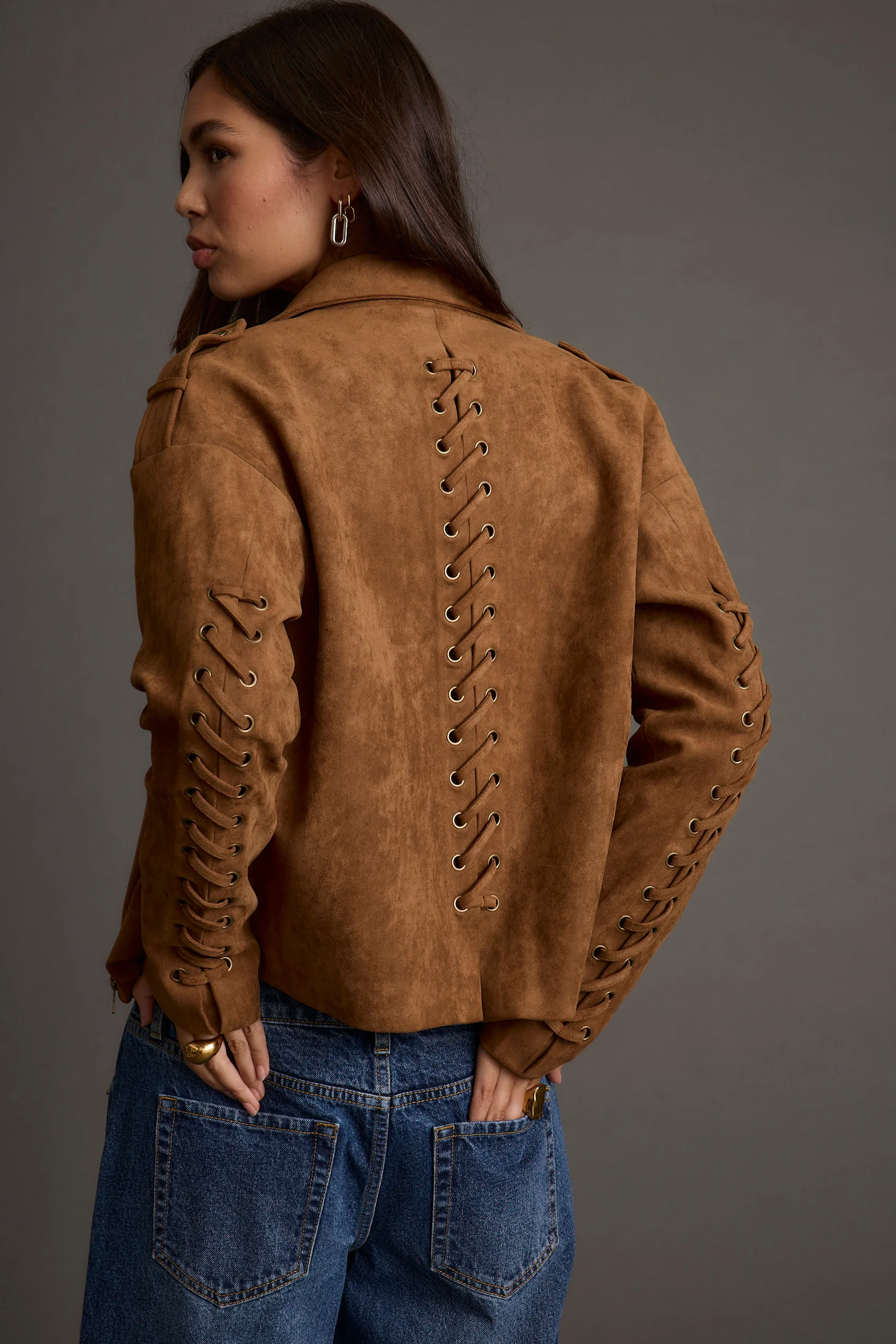 Camden Cognac Vegan Suede Jacket - Image 7