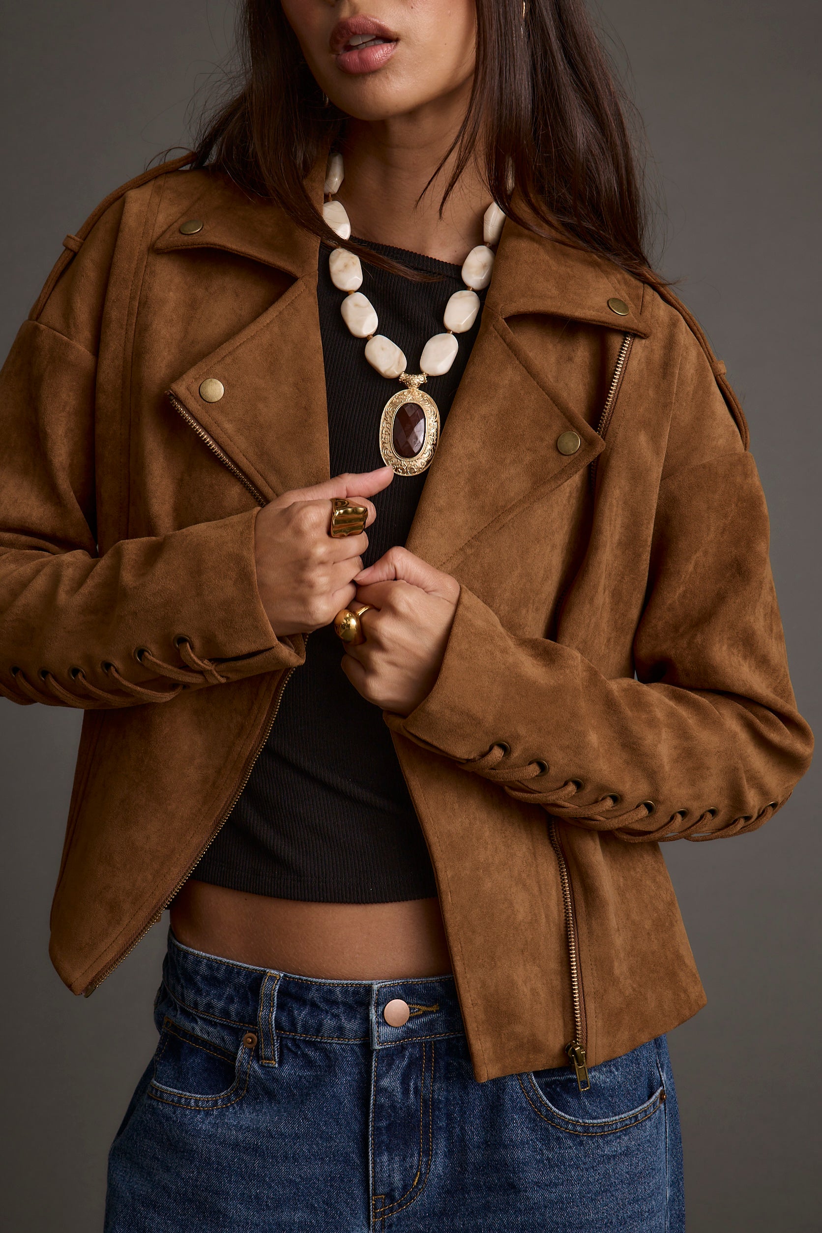 Camden Cognac Vegan Suede Jacket - Image 8