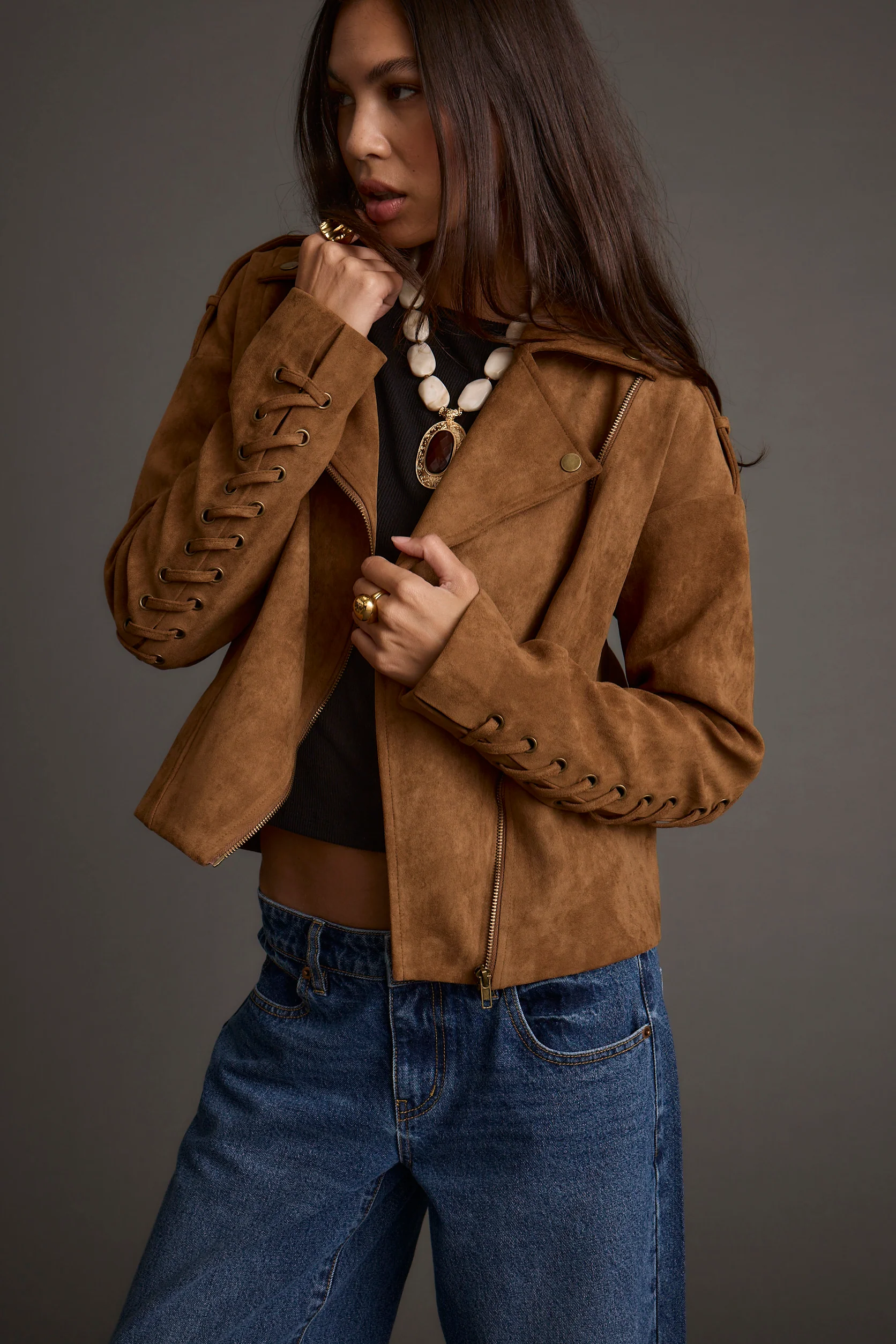 Camden Cognac Vegan Suede Jacket - Image 9