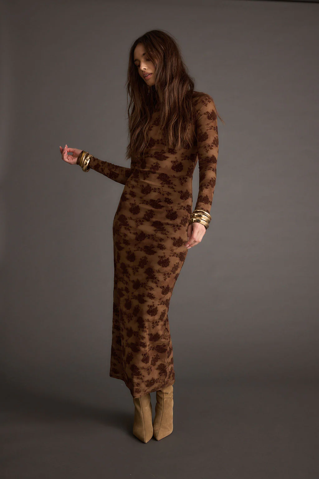 Casanova Brown Floral Maxi Dress - Image 3