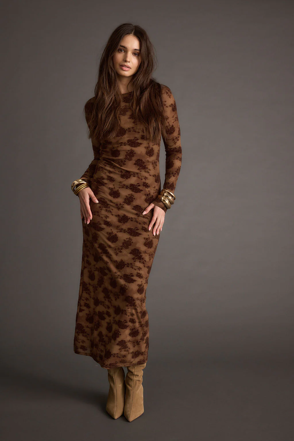 Casanova Brown Floral Maxi Dress - Image 4