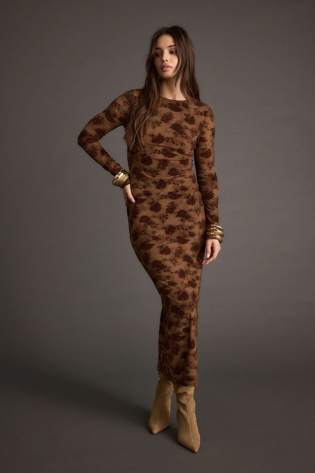 Casanova Brown Floral Maxi Dress - Image 8
