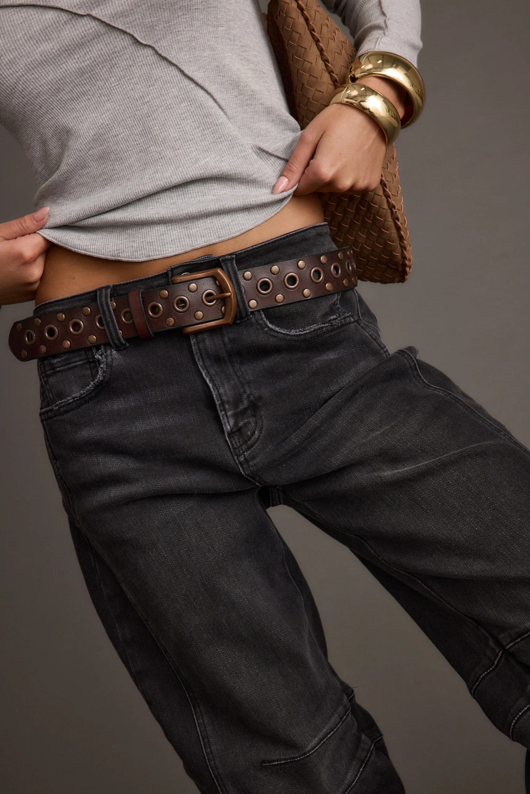 Cedar Brown Embellished Genuine Leather Belt - Image 3