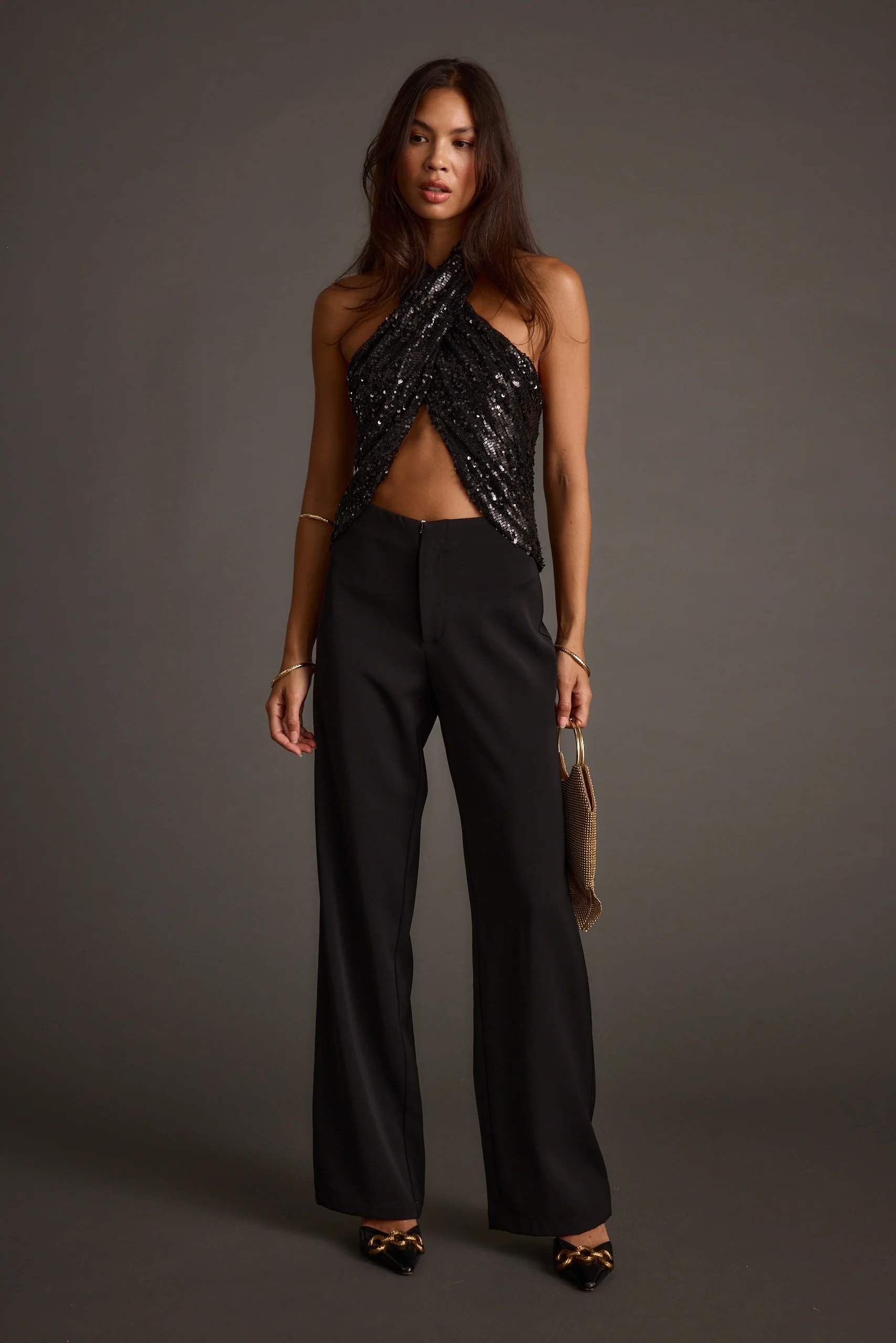 Celestine Black Sequin Halter Top - Image 5