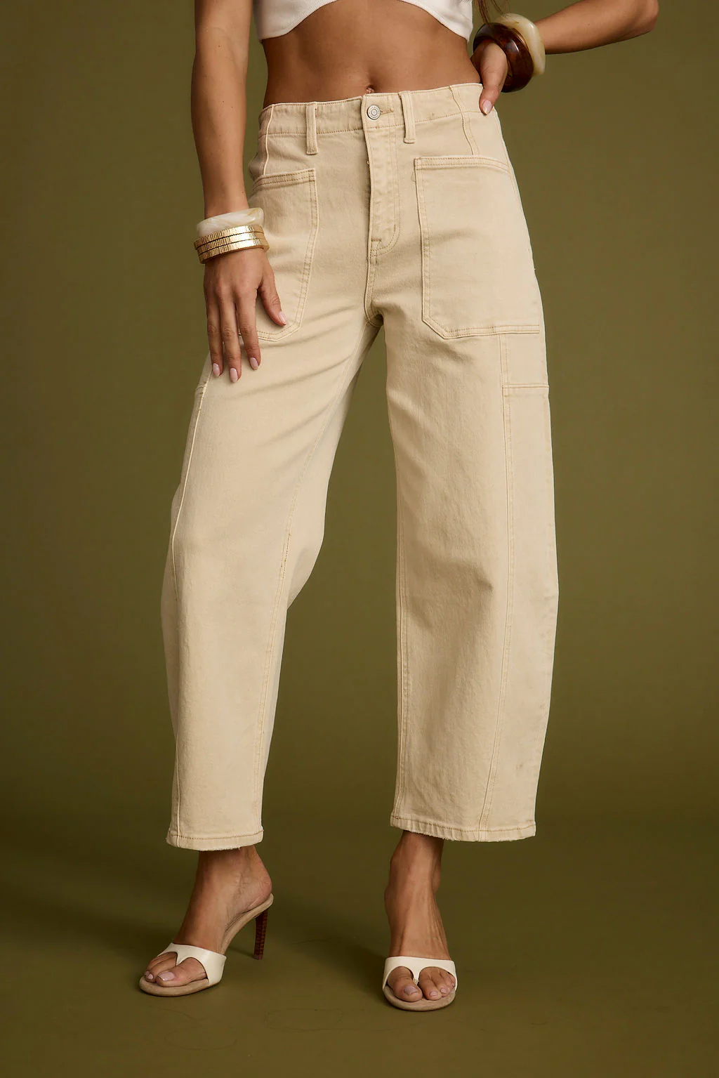 Chandler Beige Barrel Jeans - Image 5