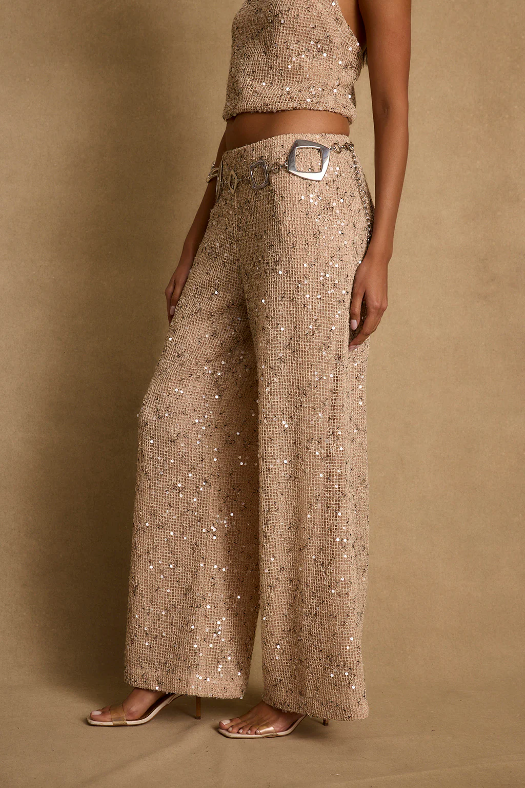 Clear Breeze Champagne Sequin Pants - Image 4