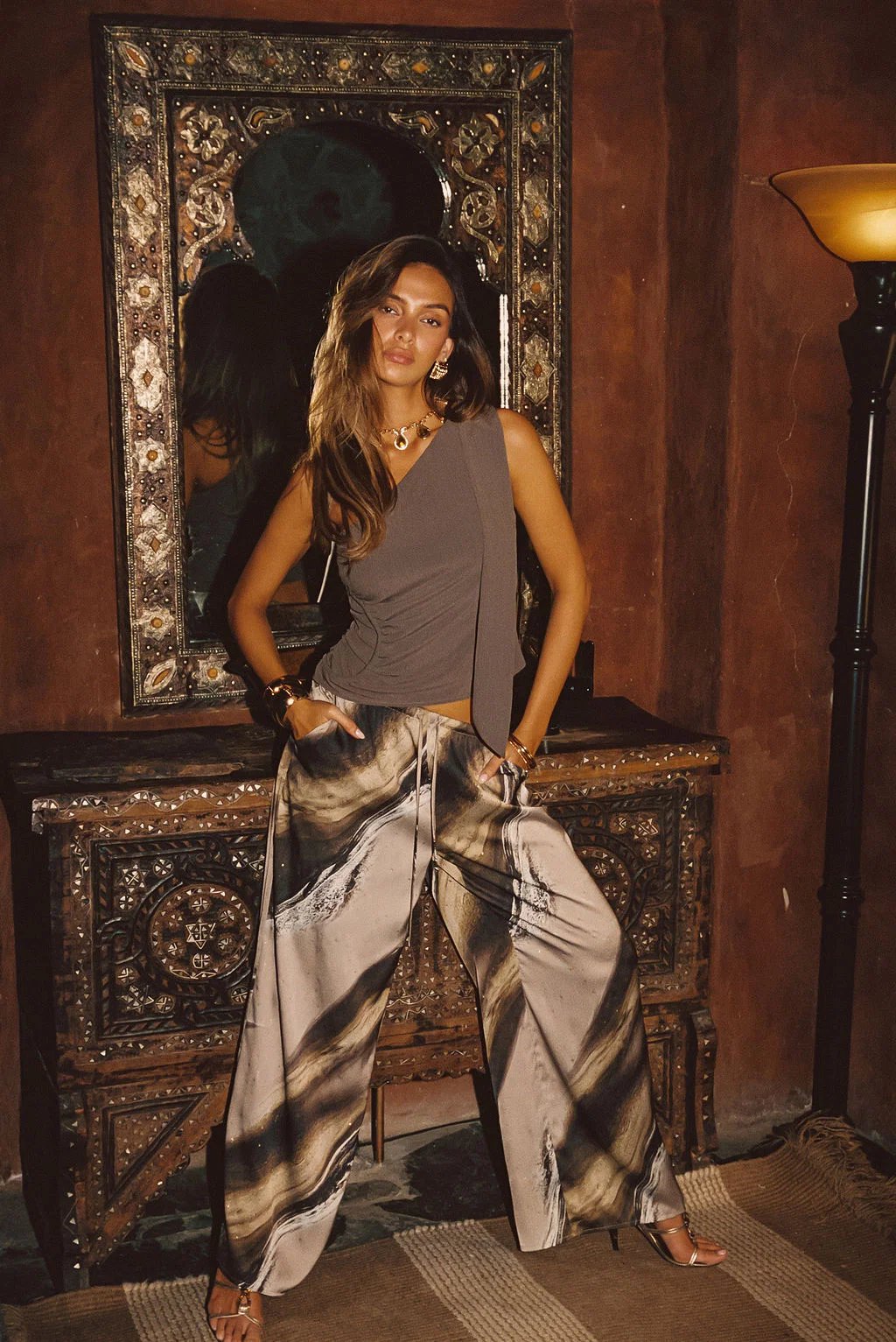 Clear Breeze Marble Satin Pants - Image 3