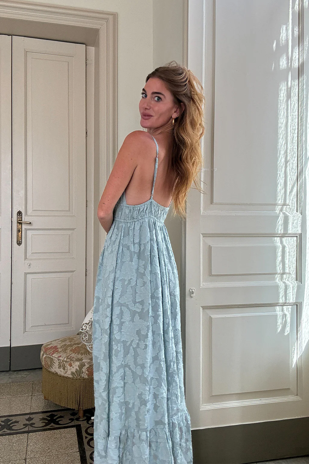 Clemente Blue Textured Maxi Dress - Image 4