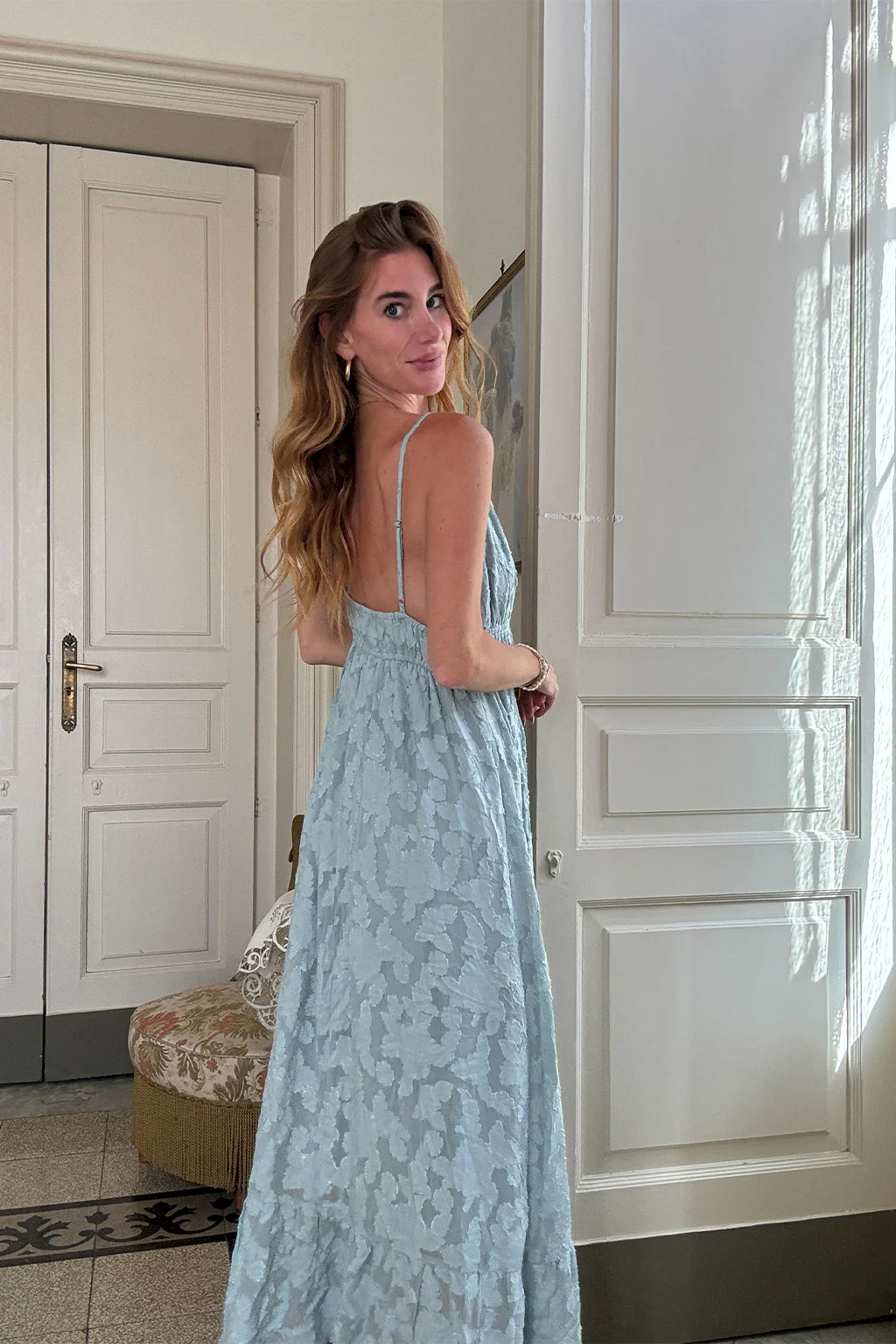 Clemente Blue Textured Maxi Dress - Image 5