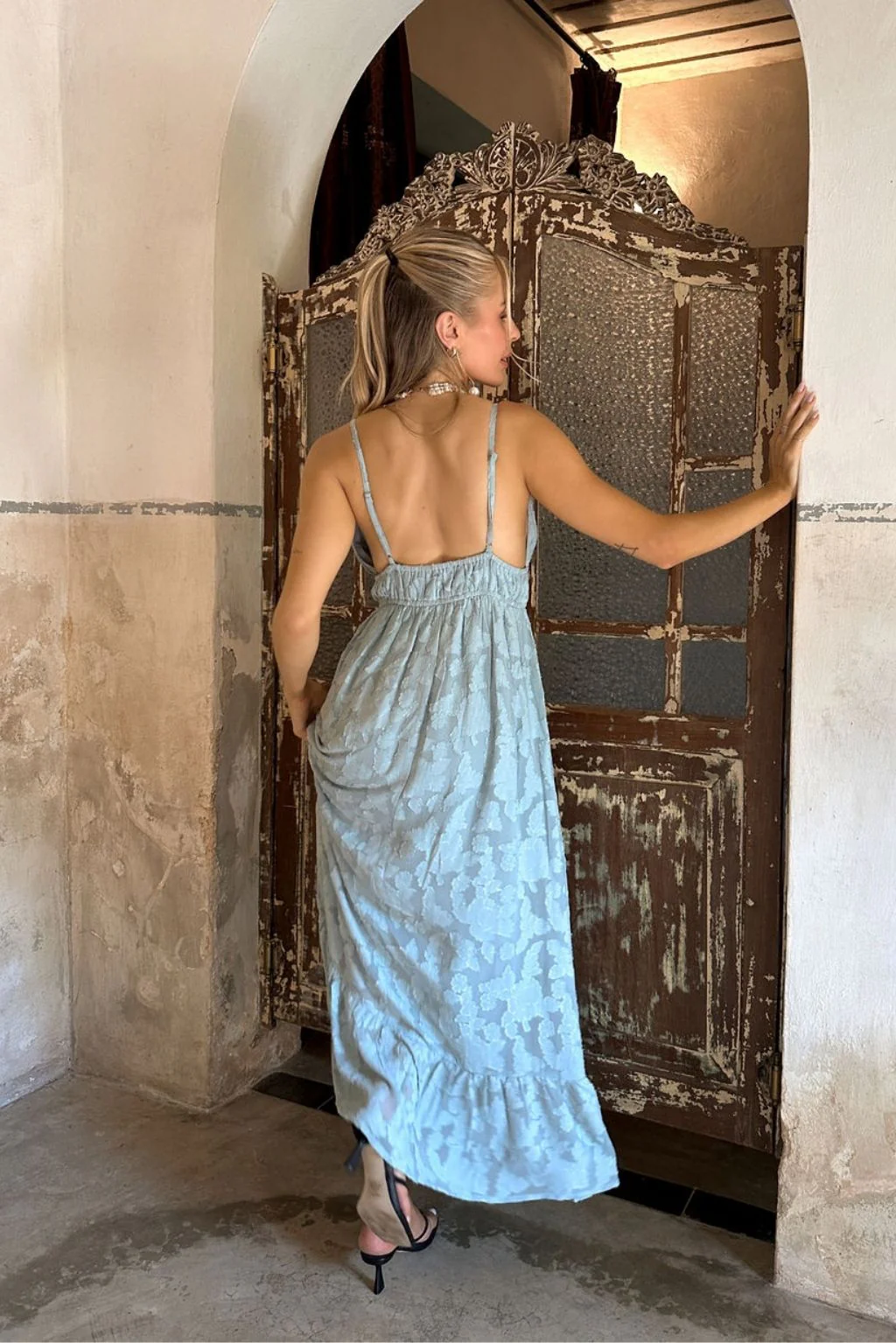Clemente Blue Textured Maxi Dress - Image 7