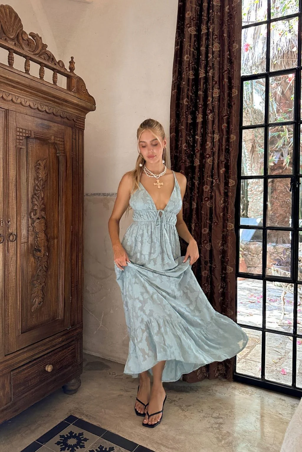 Clemente Blue Textured Maxi Dress - Image 8