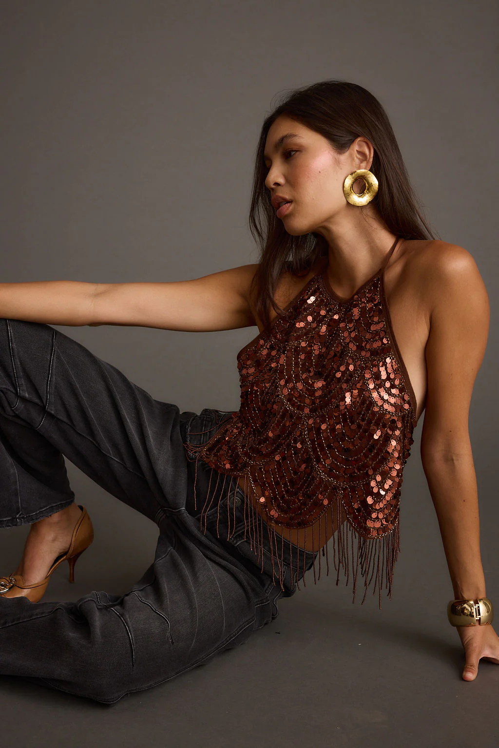Cleo Espresso Beaded Halter Top - Image 11
