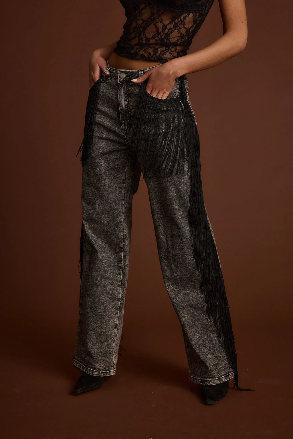 Colt Washed Black Fringe Denim Pants - Image 2