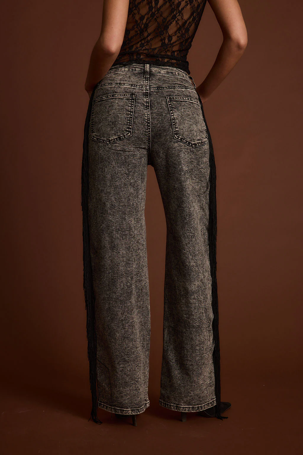 Colt Washed Black Fringe Denim Pants - Image 4