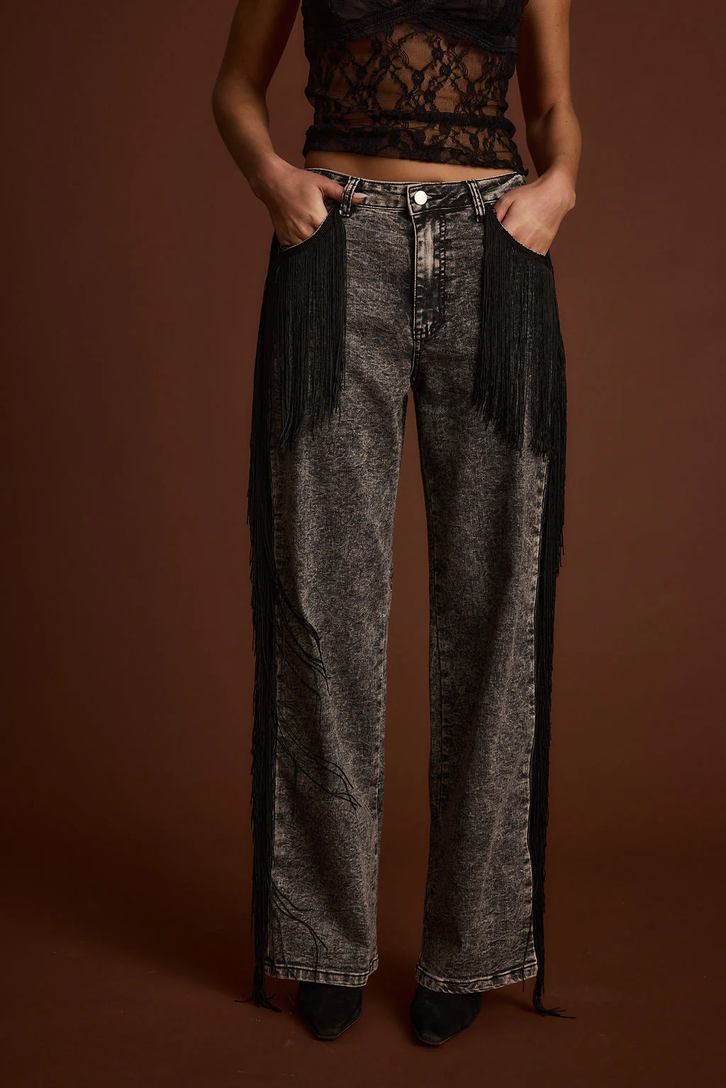 Colt Washed Black Fringe Denim Pants - Image 7