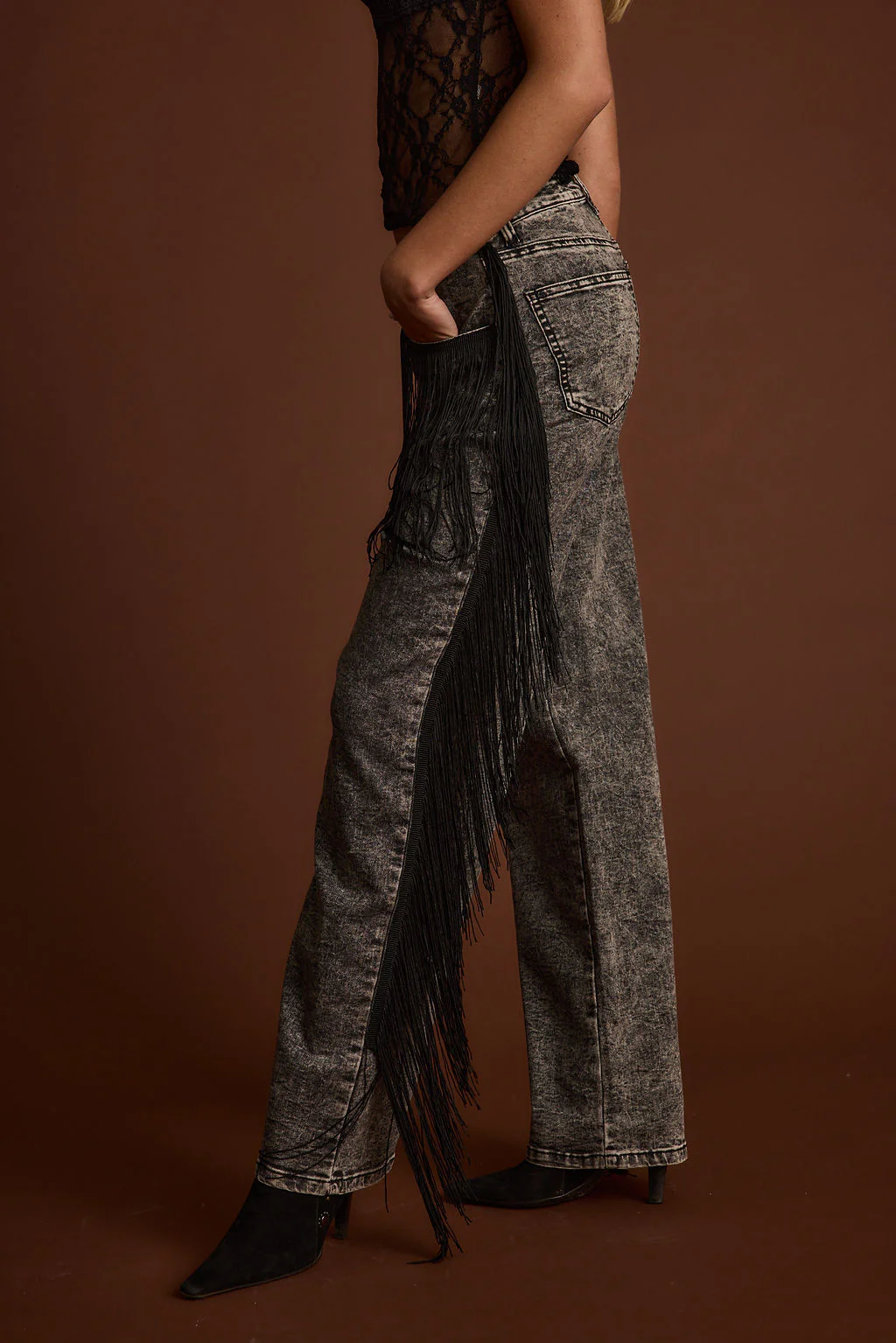 Colt Washed Black Fringe Denim Pants - Image 9
