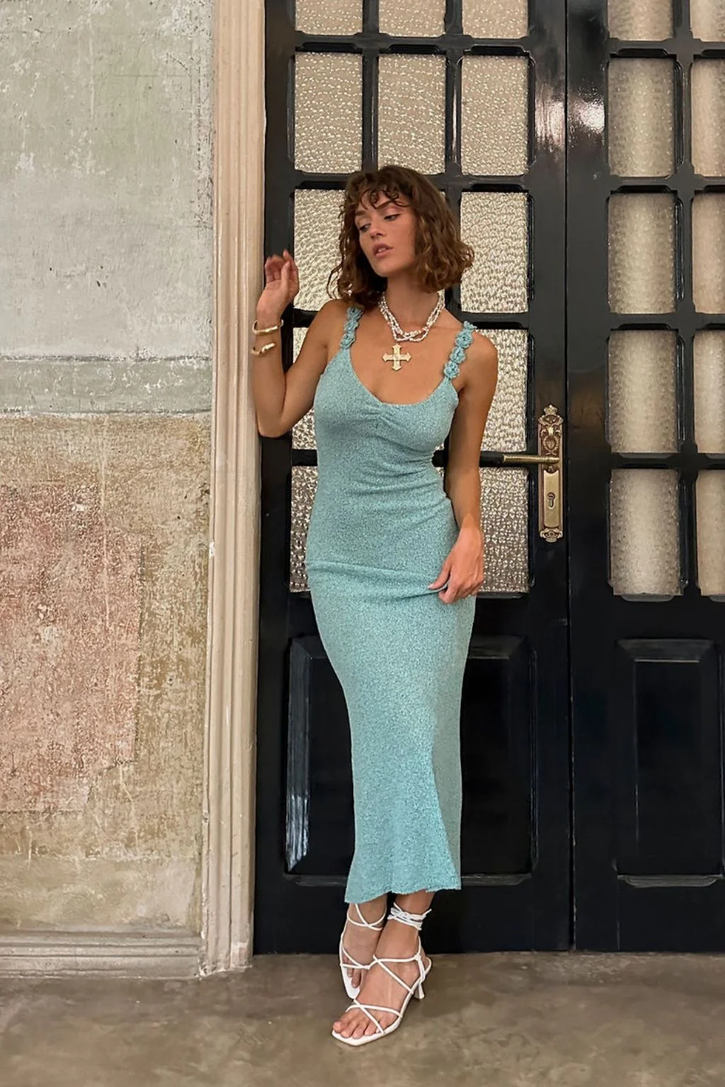 Cyrus Blue Knit Maxi Dress - Image 9
