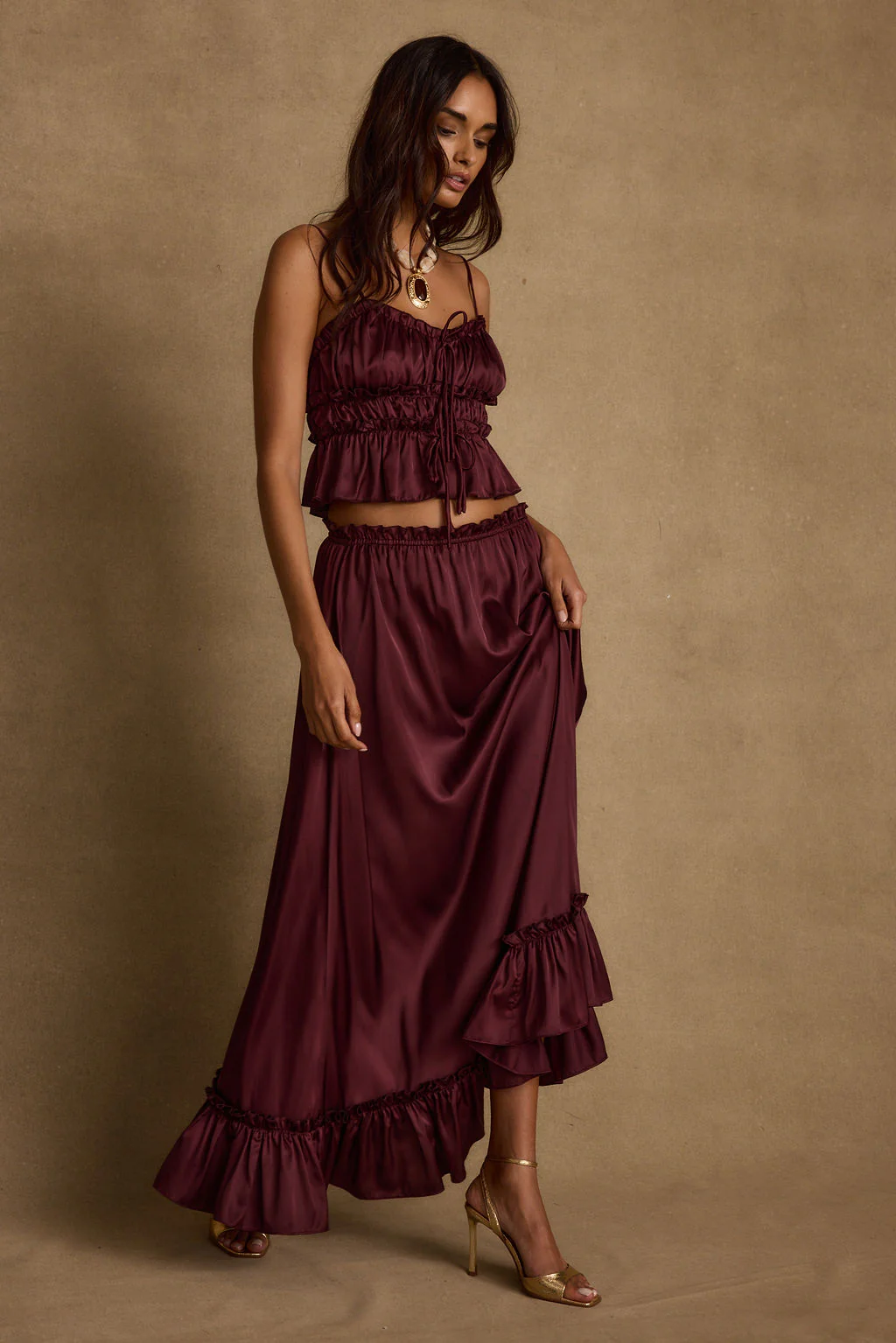 Dahlia Mulberry Satin Maxi Skirt - Image 6