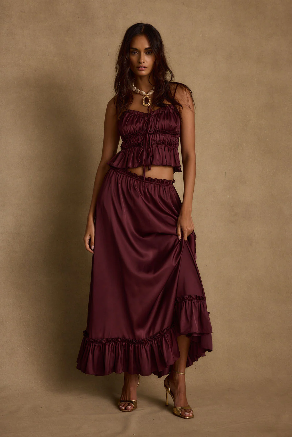 Dahlia Mulberry Satin Maxi Skirt - Image 7