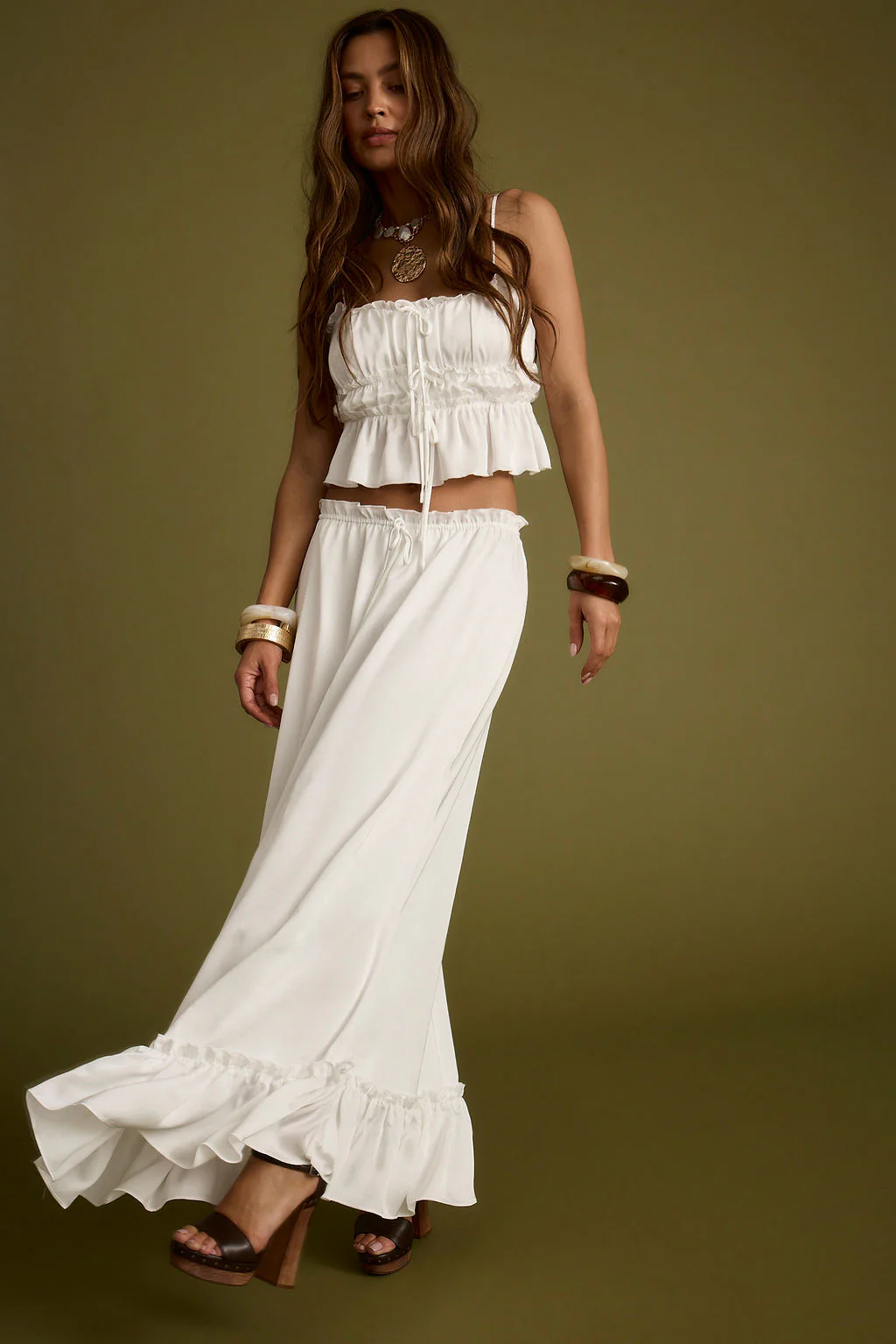 Dahlia White Satin Maxi Skirt - Image 7