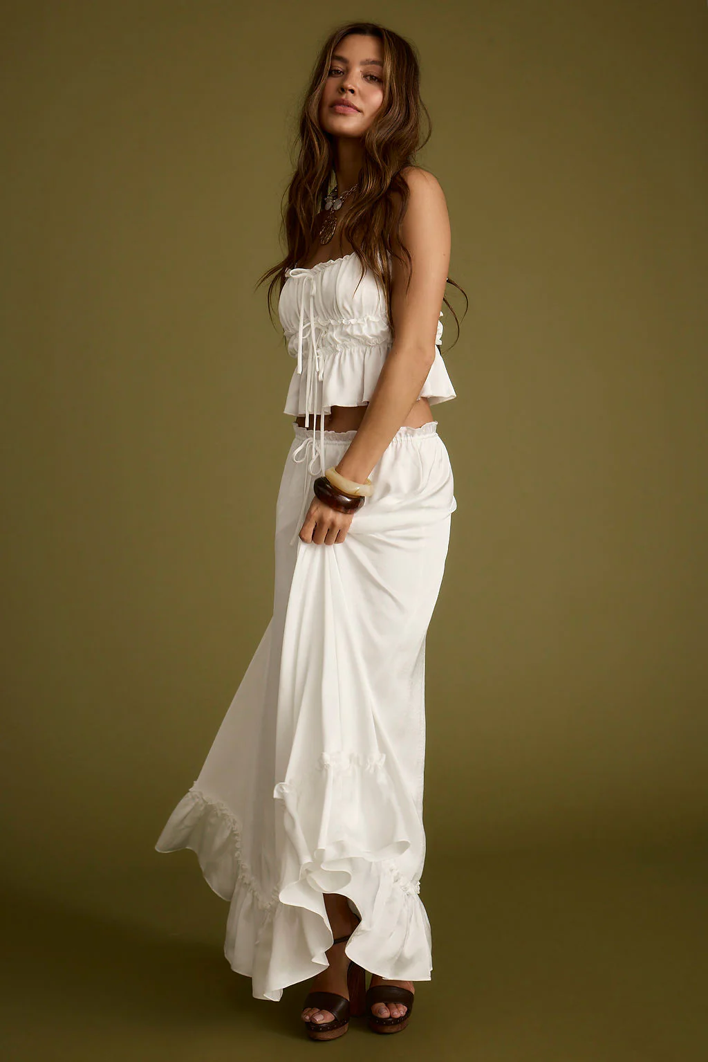 Dahlia White Satin Maxi Skirt - Image 9