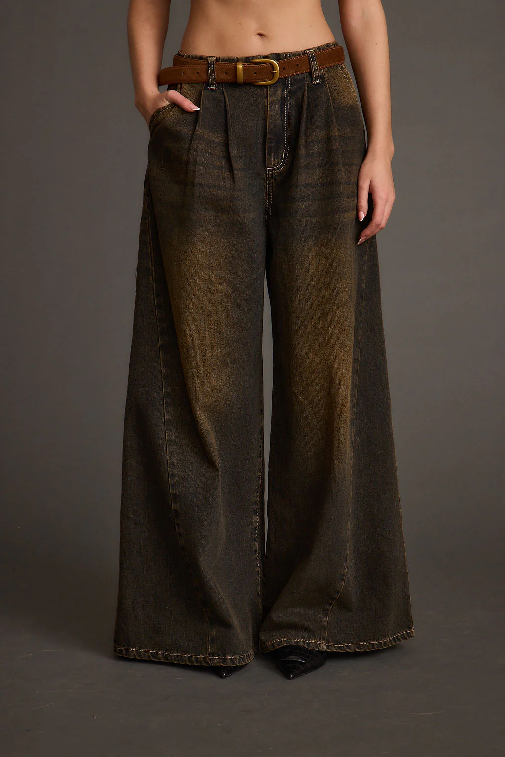 Dakota Washed Black Wide Leg Jeans - Image 2