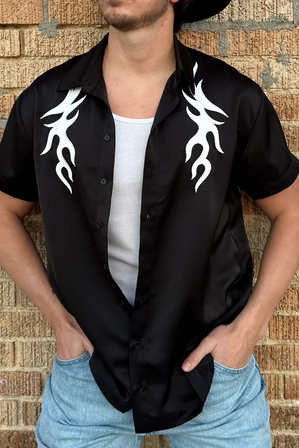 Danica Mens Black Button Up Top - Image 4