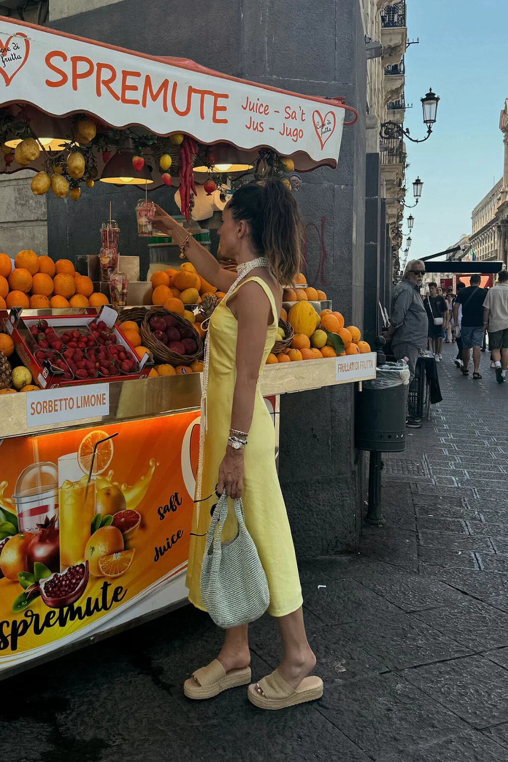 Daphne Yellow Satin Midi Dress - Image 4