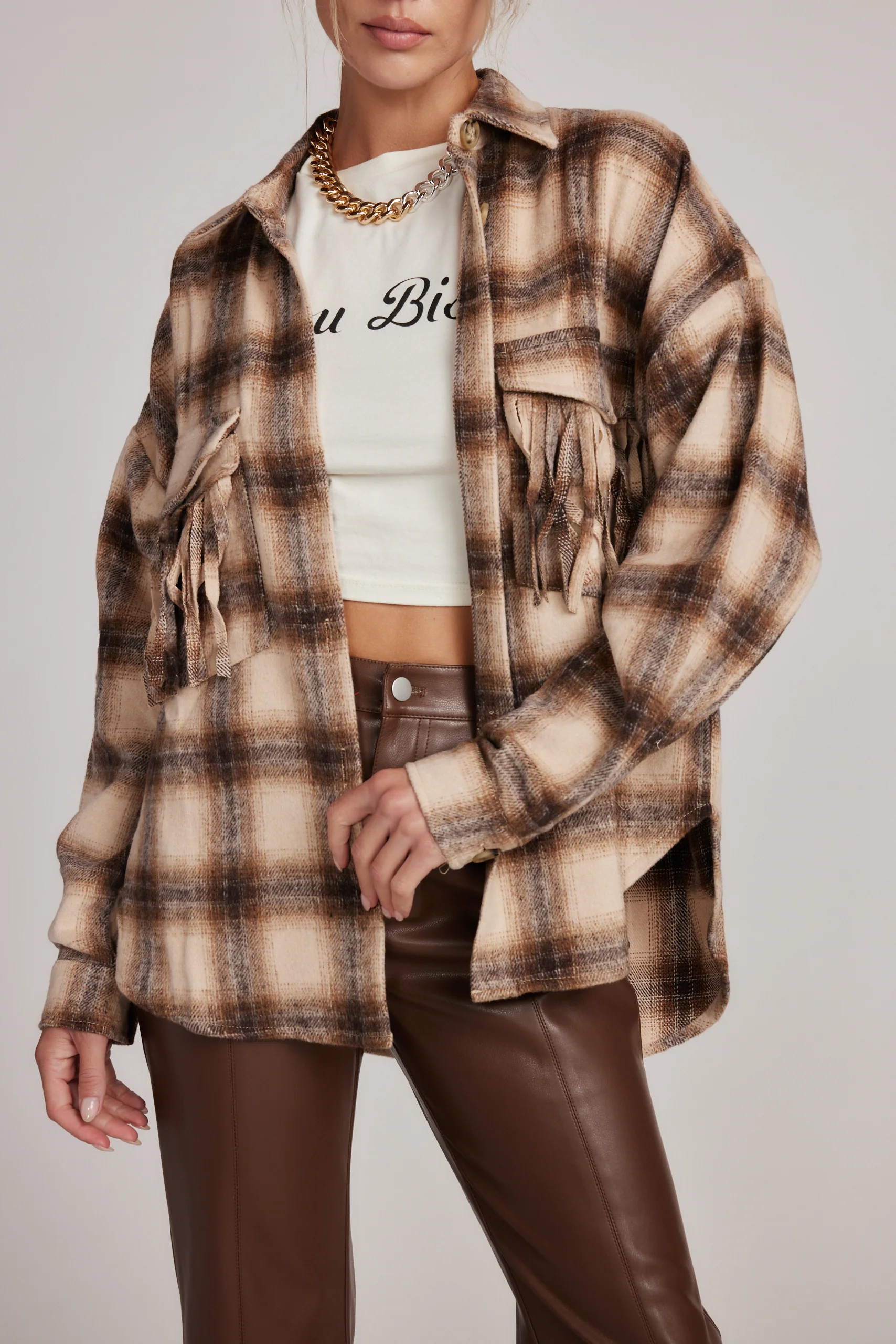 Devin Brown Fringe Shacket - Image 3