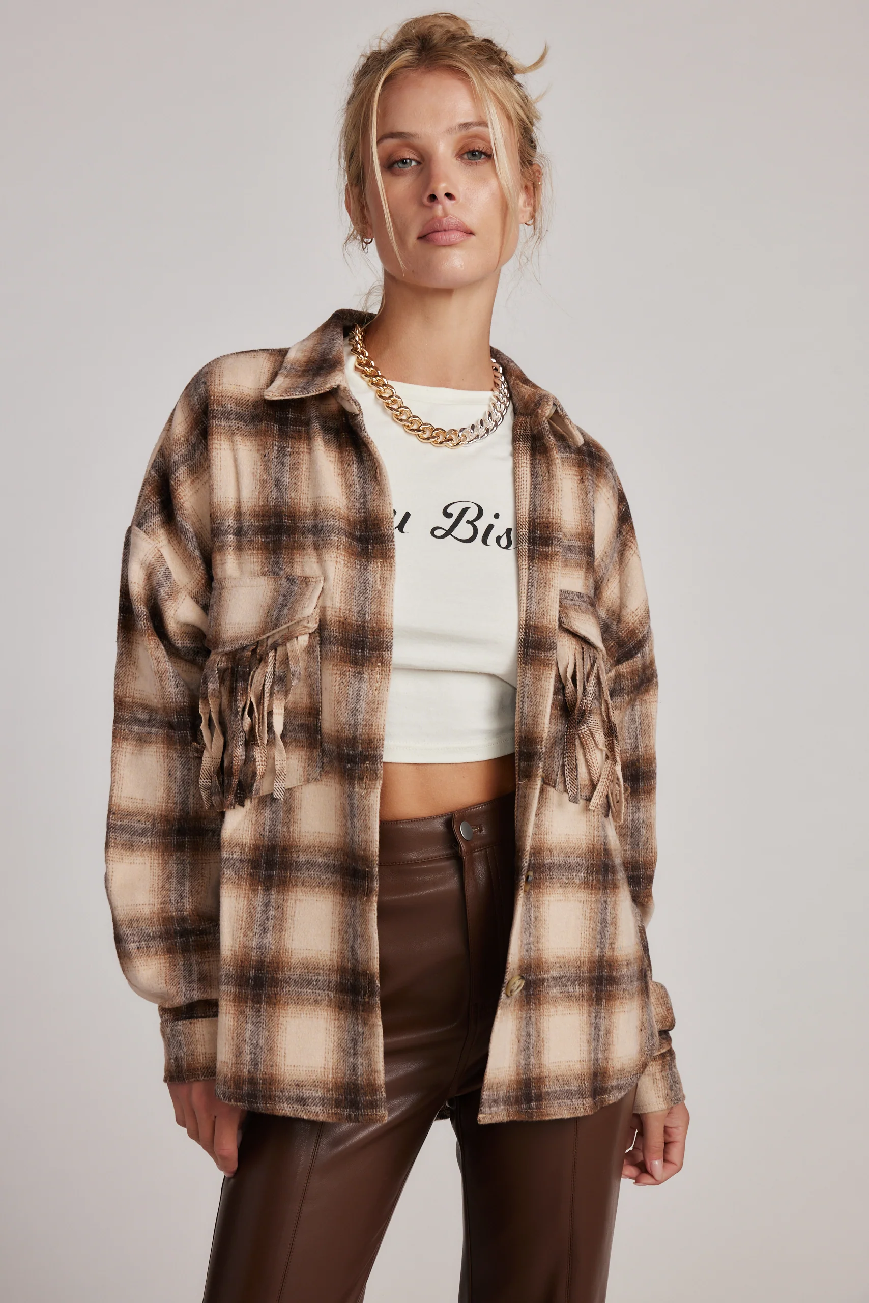 Devin Brown Fringe Shacket - Image 5