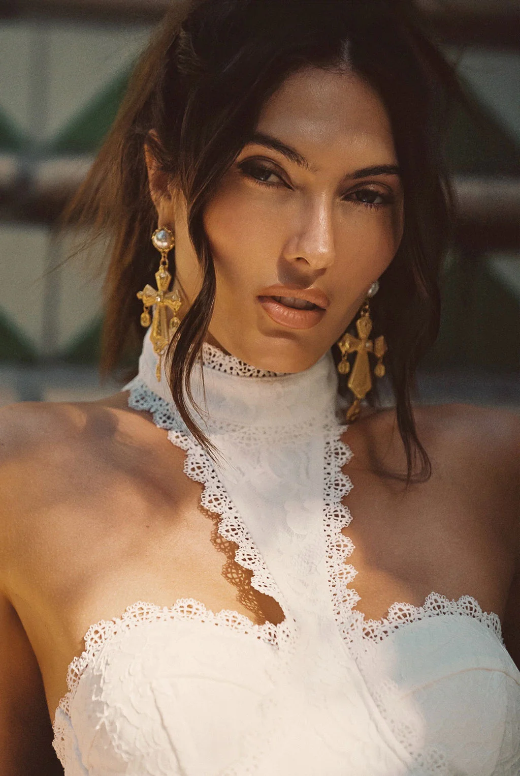 Devoted Gold Cross Pearl Earrings - Image 3