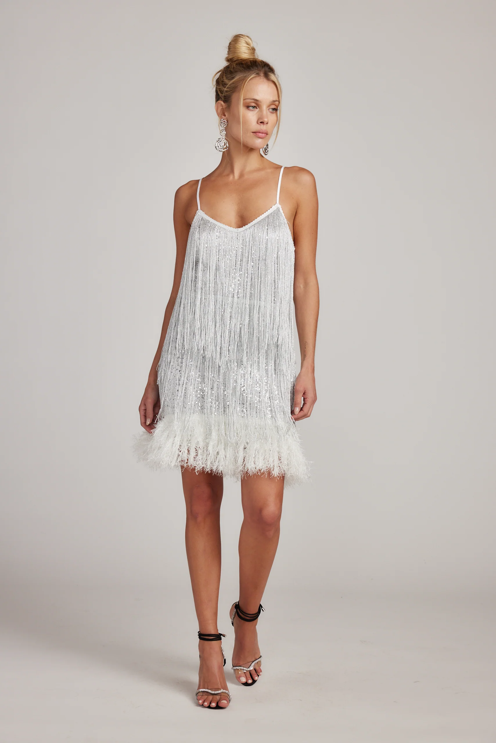 Disco Fever Silver Fringe Mini Dress - Image 5