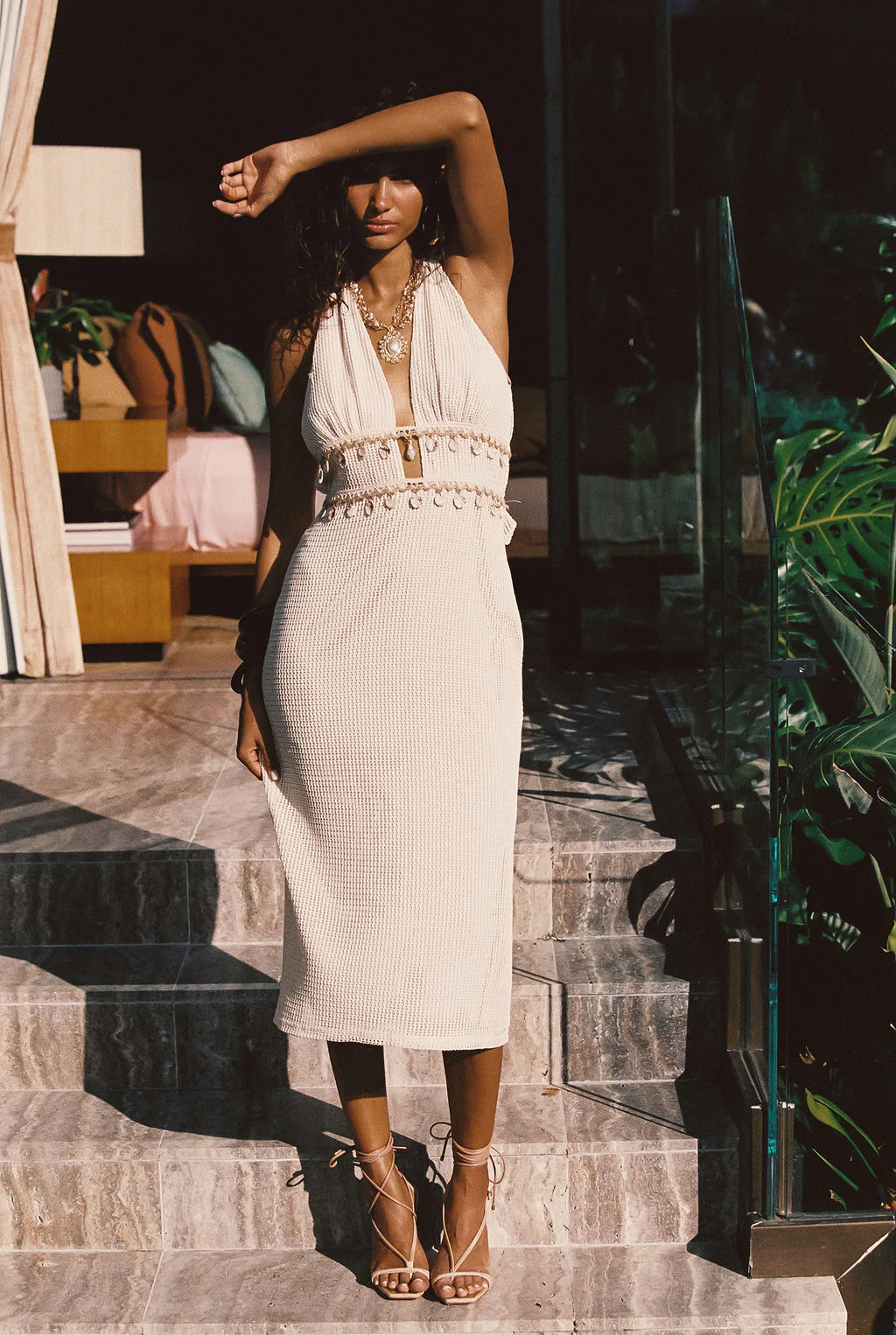 Divine Ivory Shell Embellished Midi Dress - Image 4