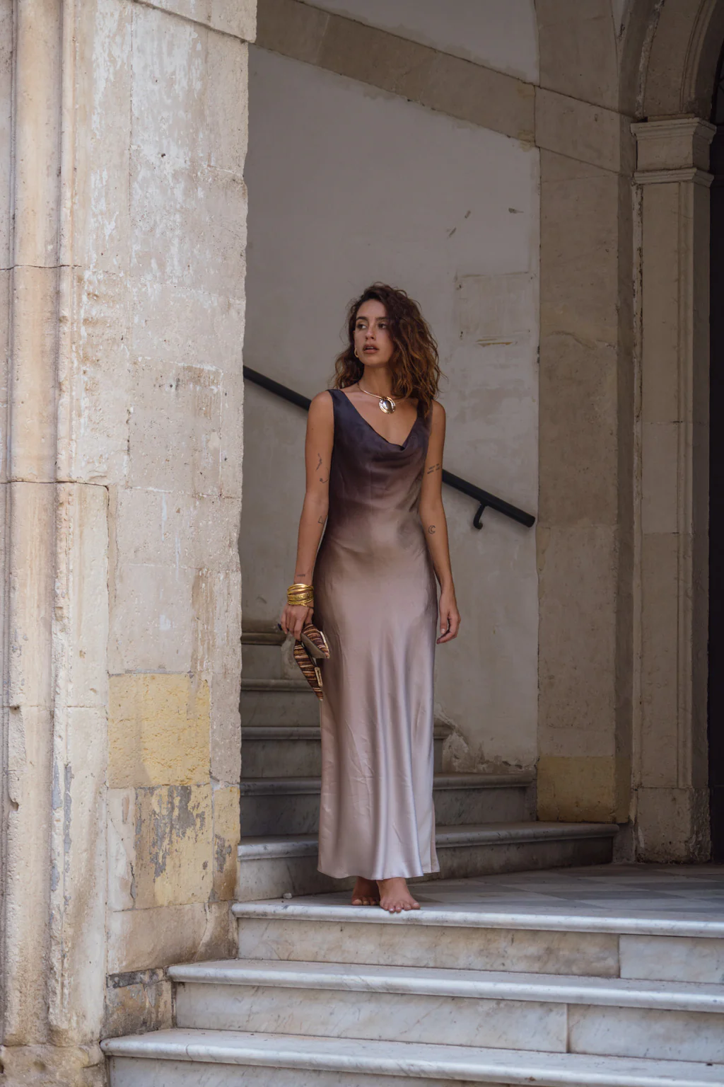 Dolce Mocha Ombre Cowl Neck Maxi Dress - Image 3