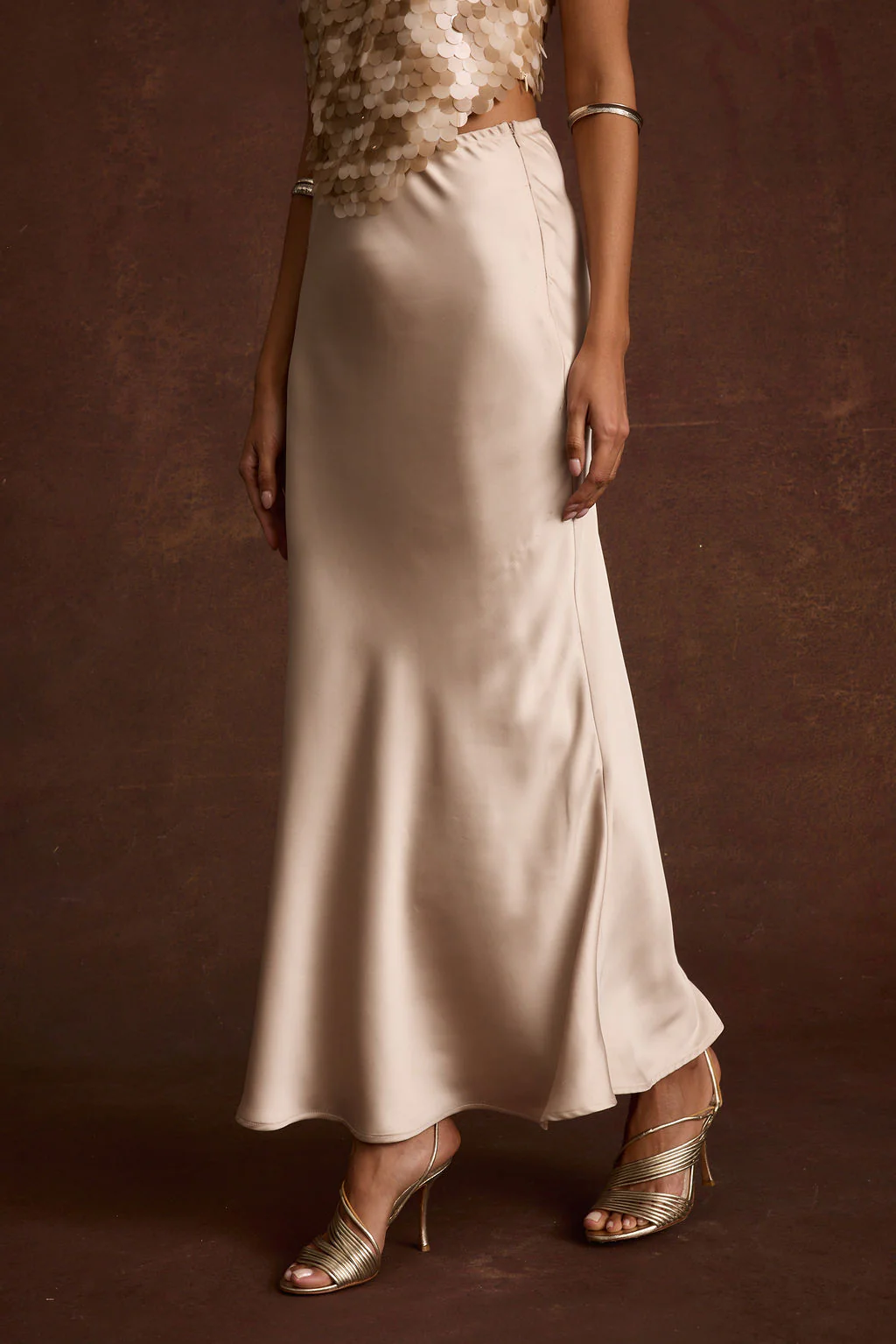 Dolce Champagne Satin Maxi Skirt - Image 6