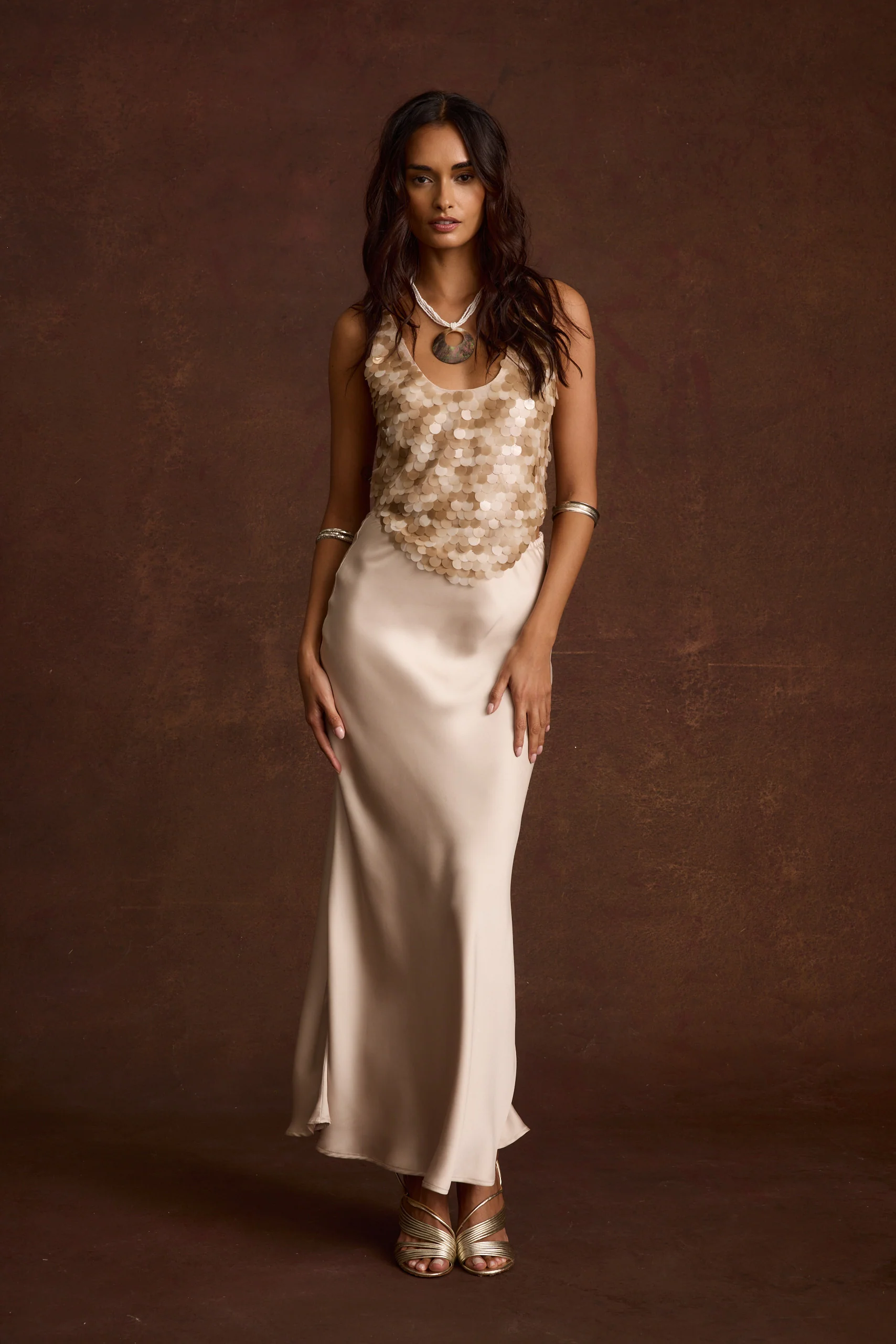 Dolce Champagne Satin Maxi Skirt - Image 7