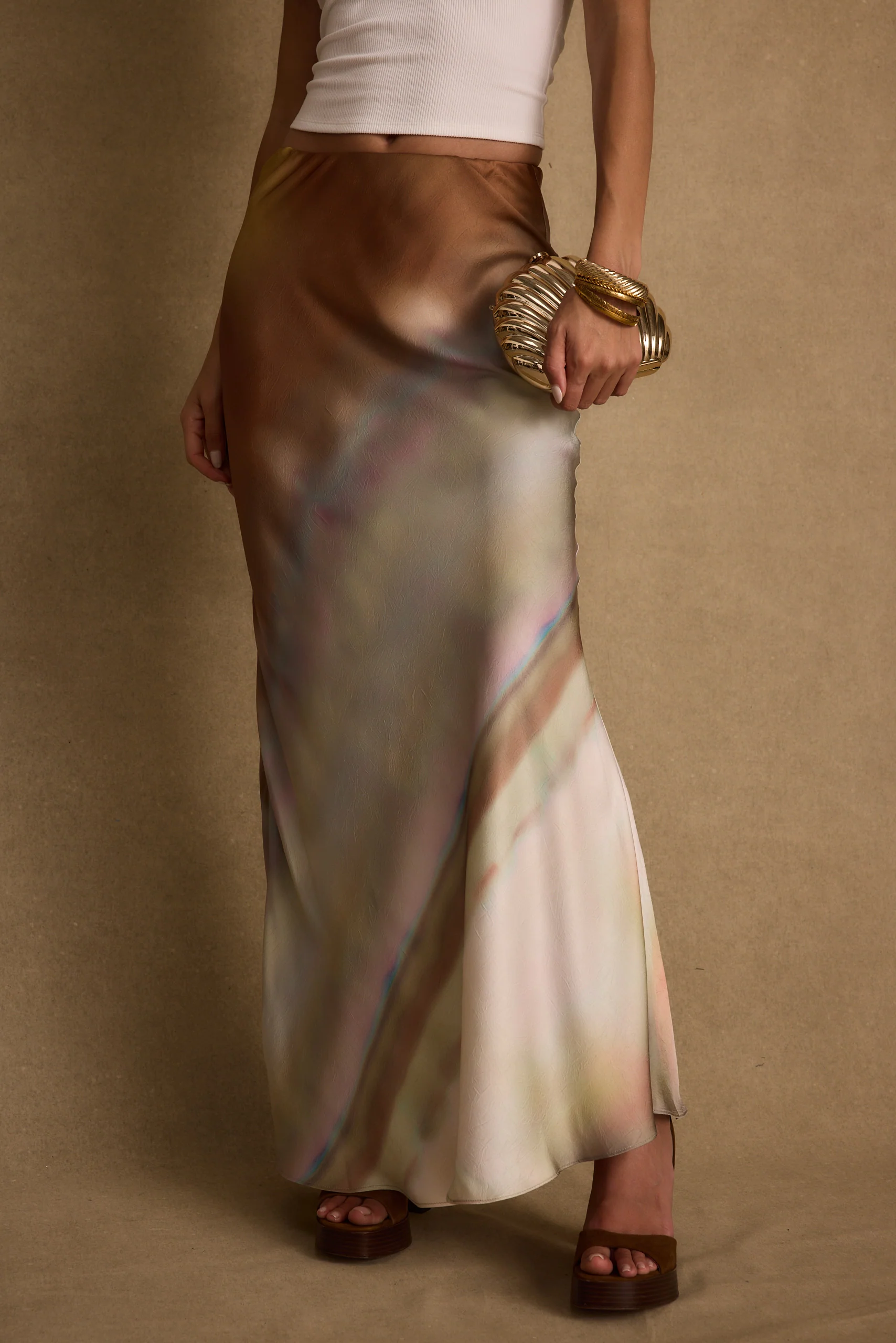 Dolce Golden Ombre Satin Maxi Skirt - Image 2
