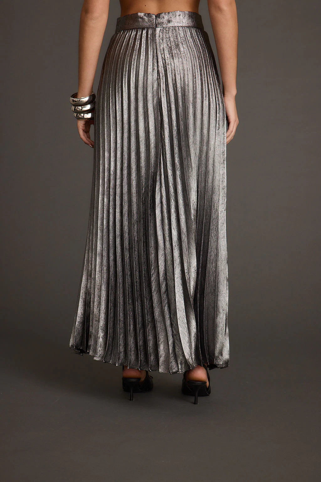 Electric Love Gunmetal Metallic Pleated Maxi Skirt - Image 2